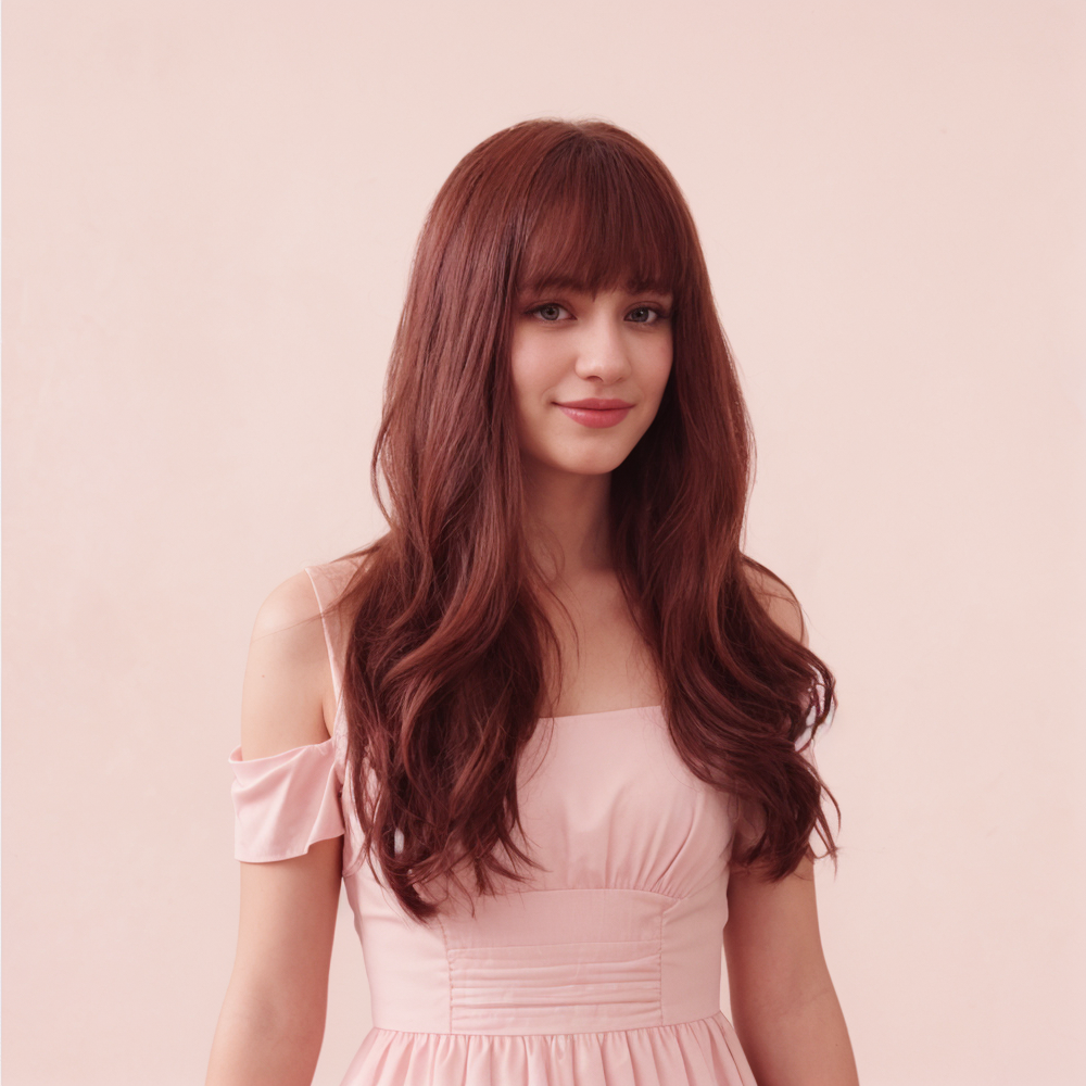 Anna Red Long Wavy Wig with Bangs