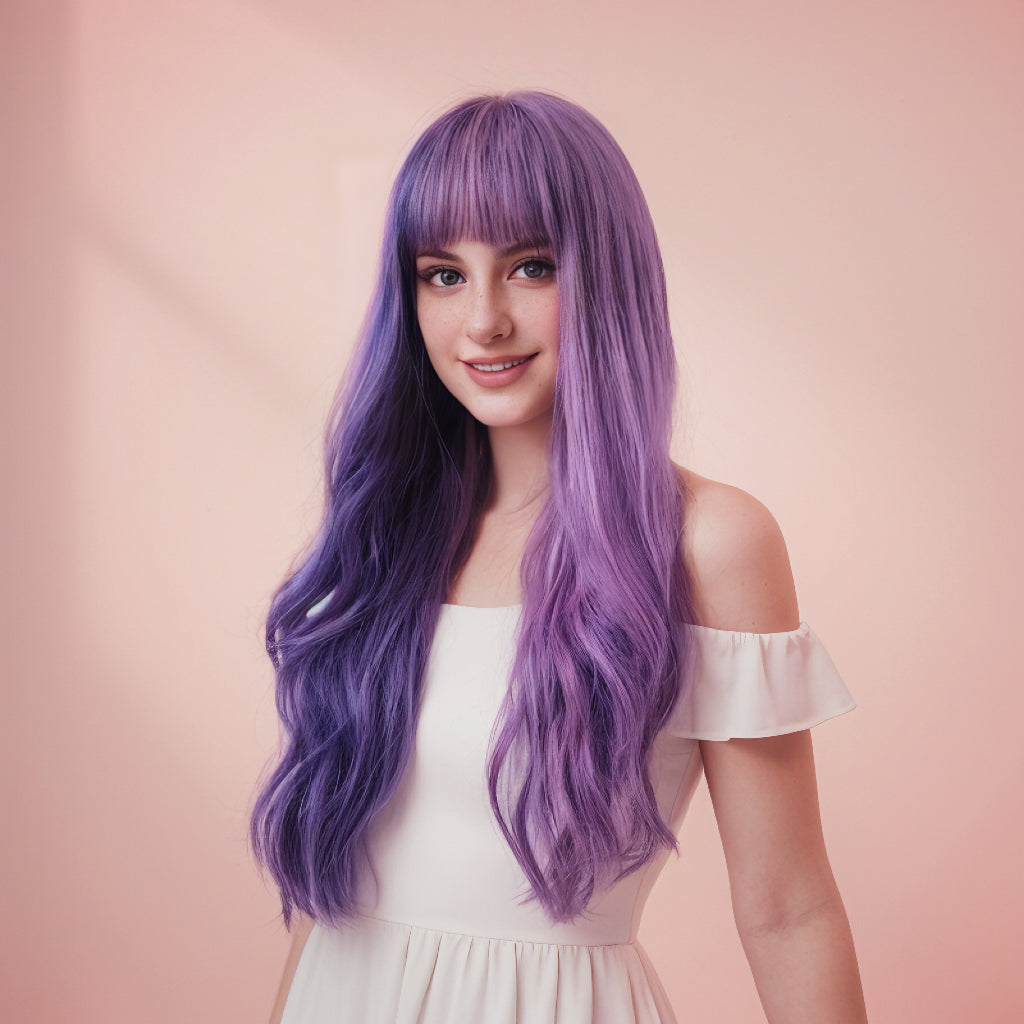 Grace 26inch Purple Long Wavy Wig with Bangs