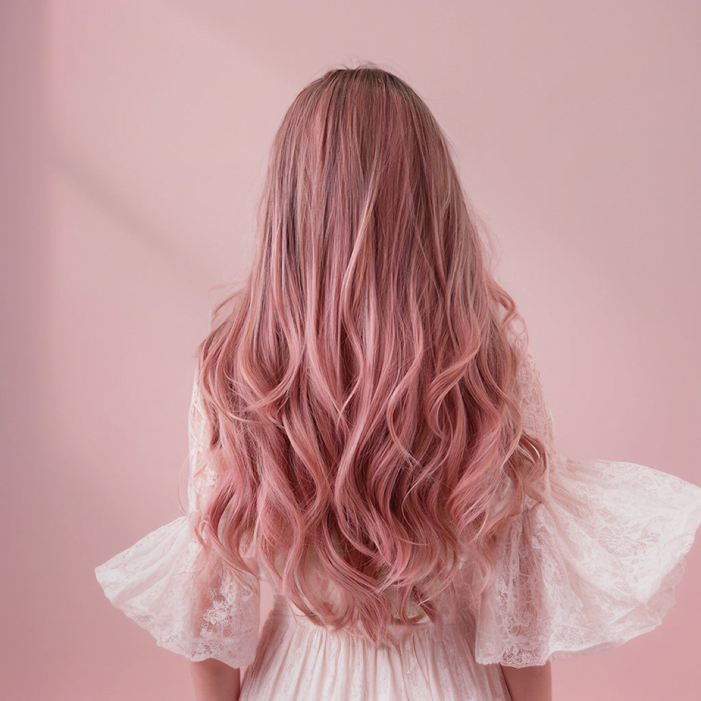 Mia Pink Long Wavy Wig with Bangs