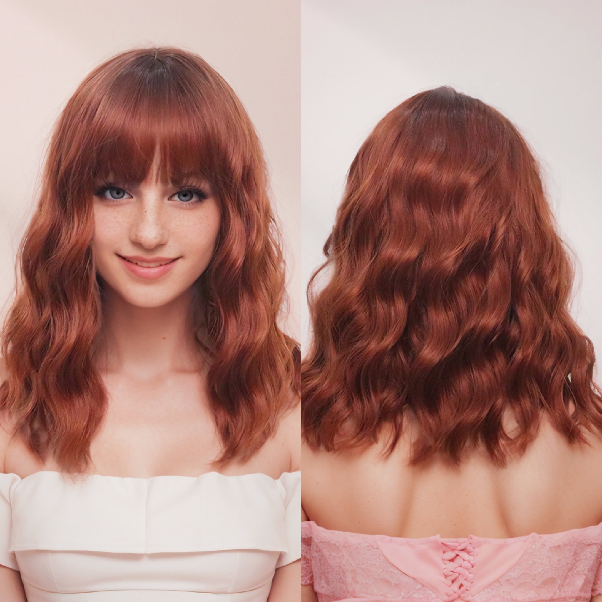 Kayla Red Brown Short Wavy Wig with Bangs