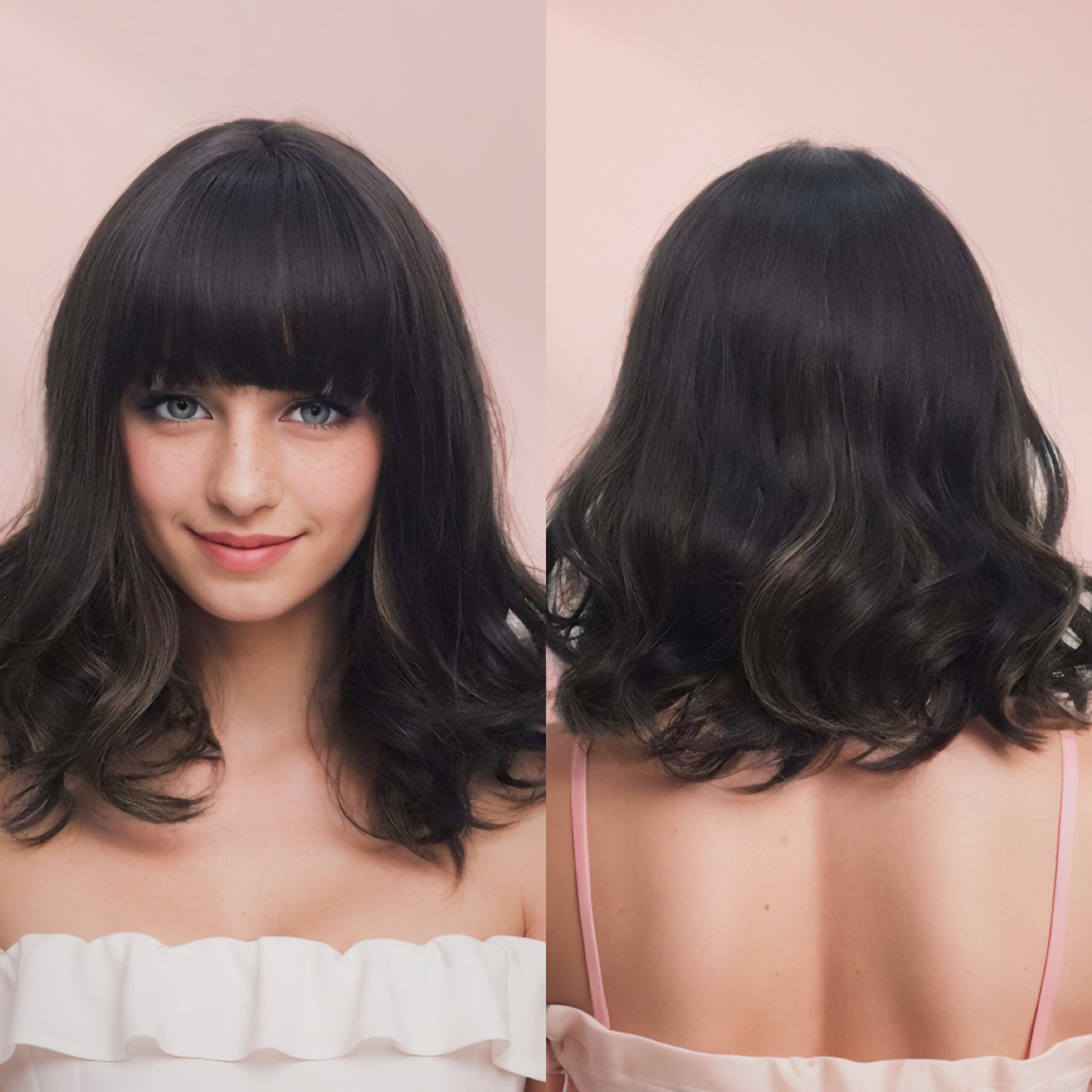 Black Short Wavy Wig with bangs