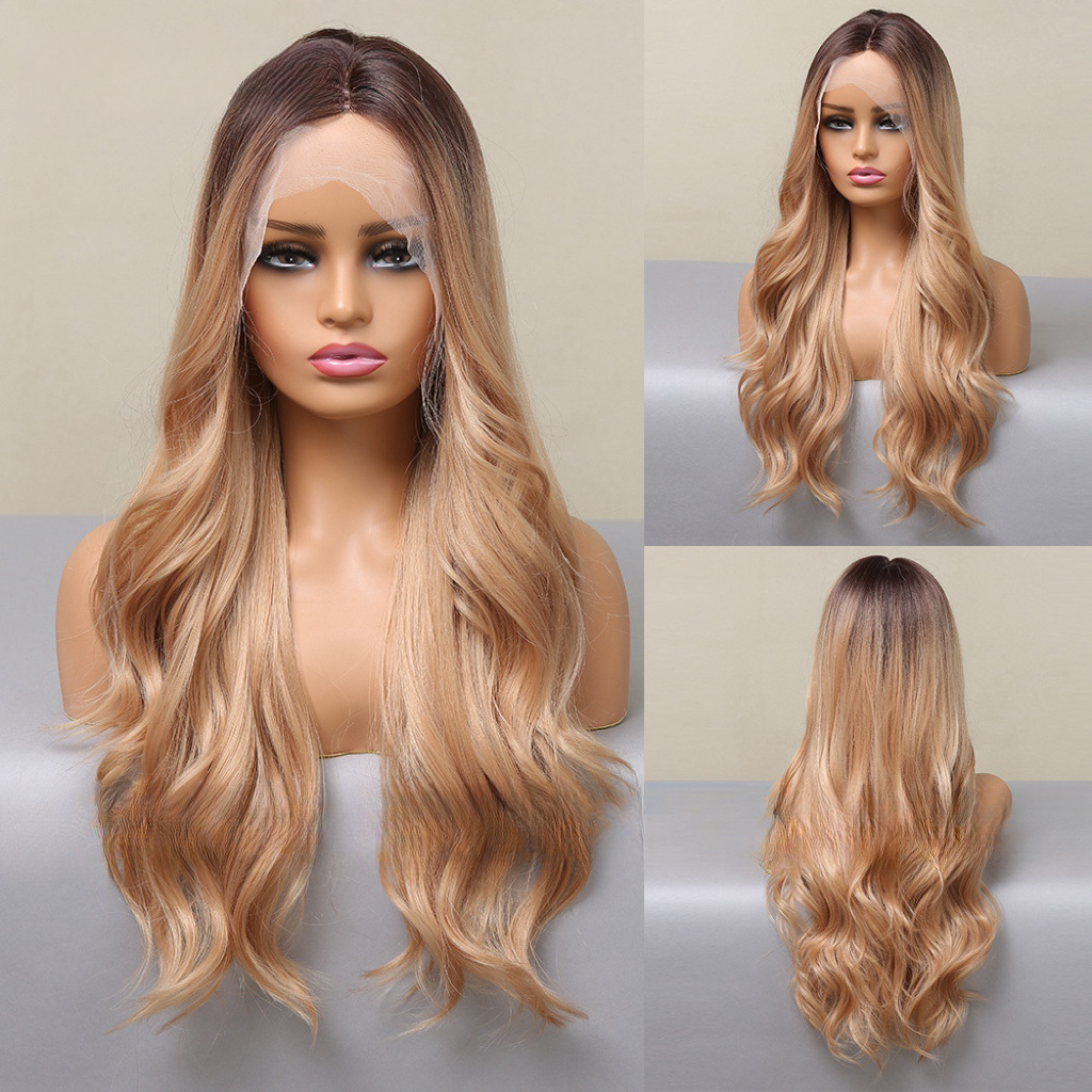 Brown highlights front lace wave wig