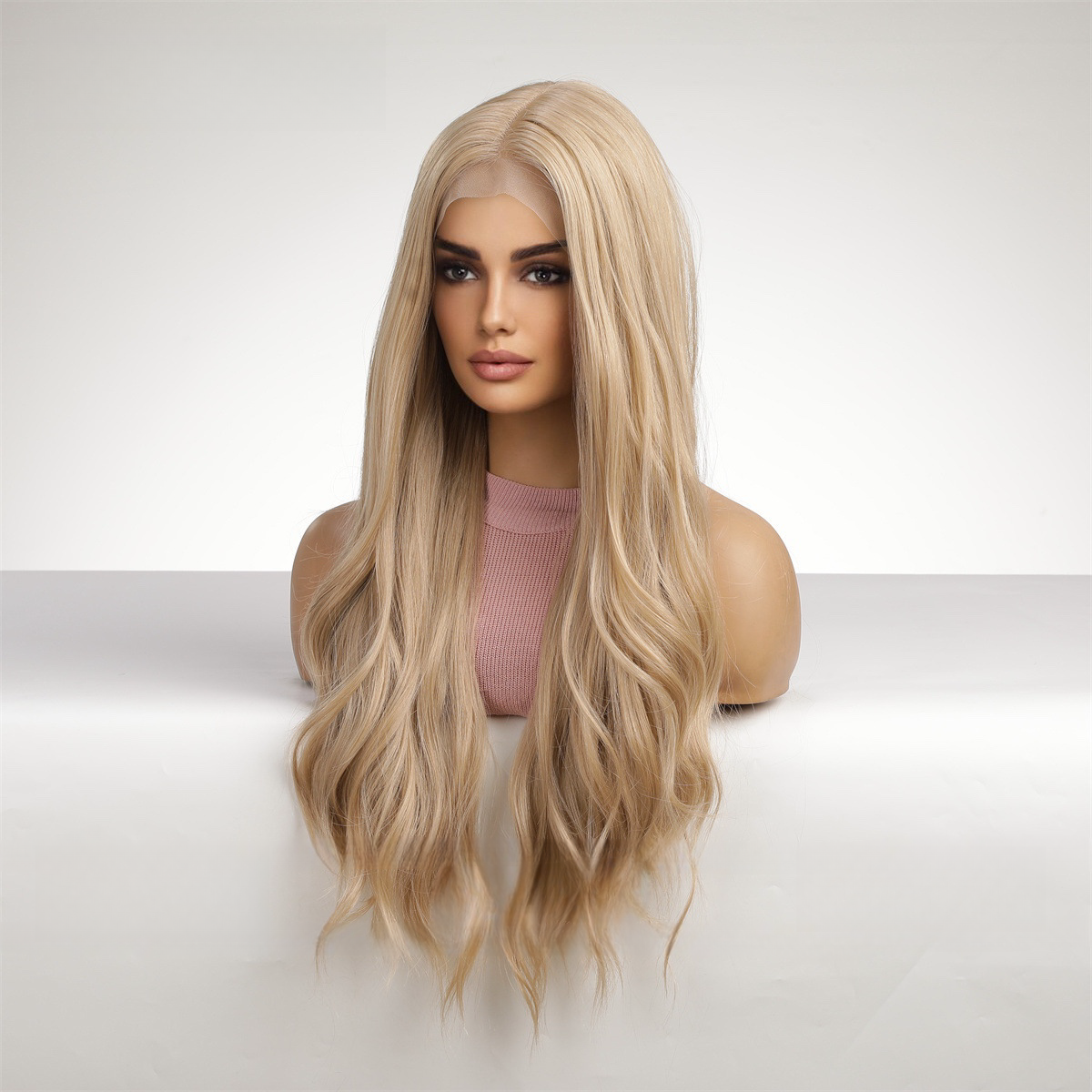 Brown Long Wavy Wig without Bangs