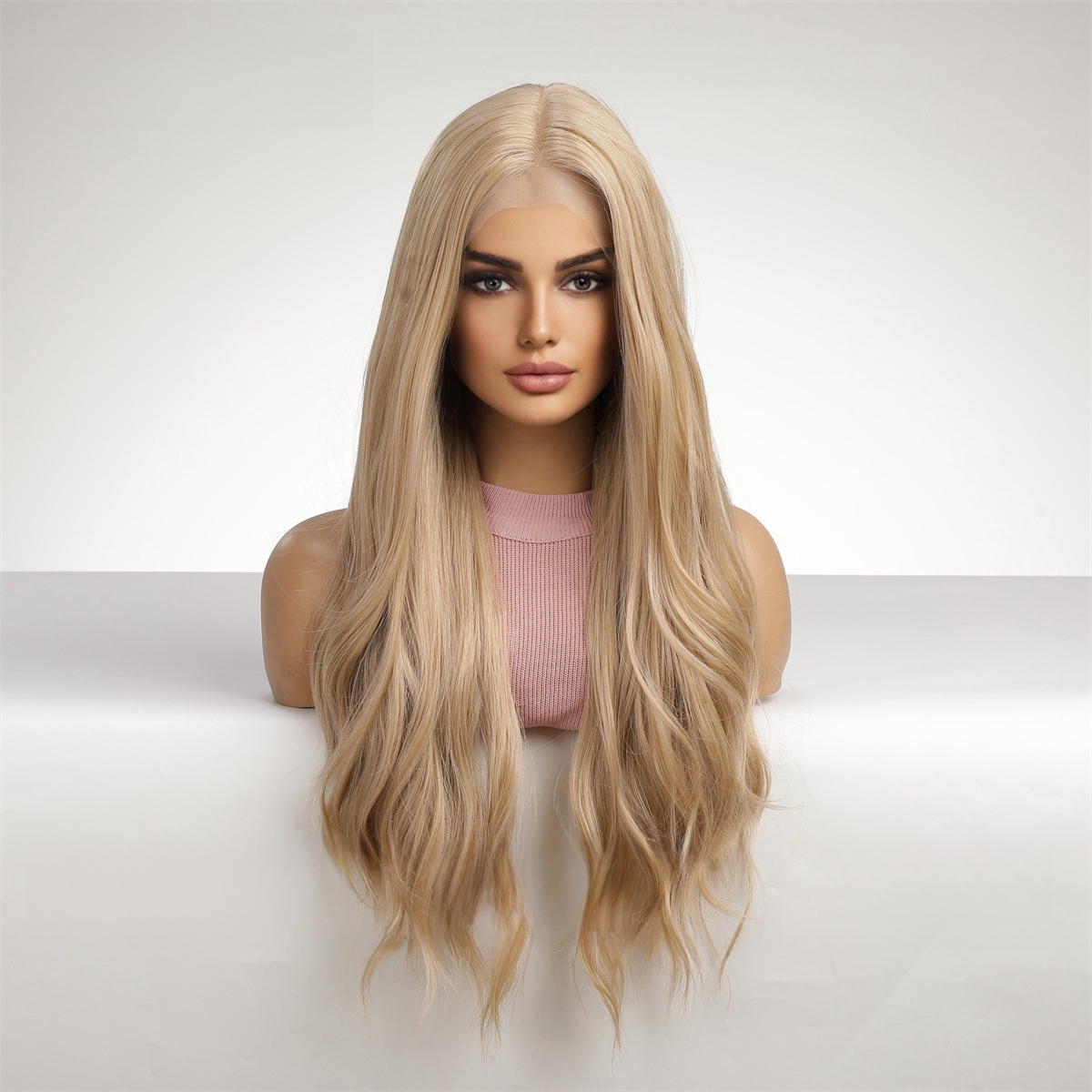 Brown Long Wavy Wig without Bangs