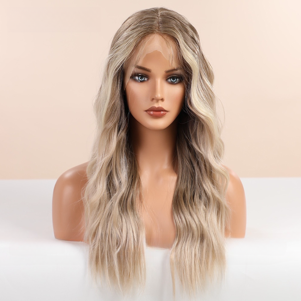 White Blonde Front Lace Wavy Wig