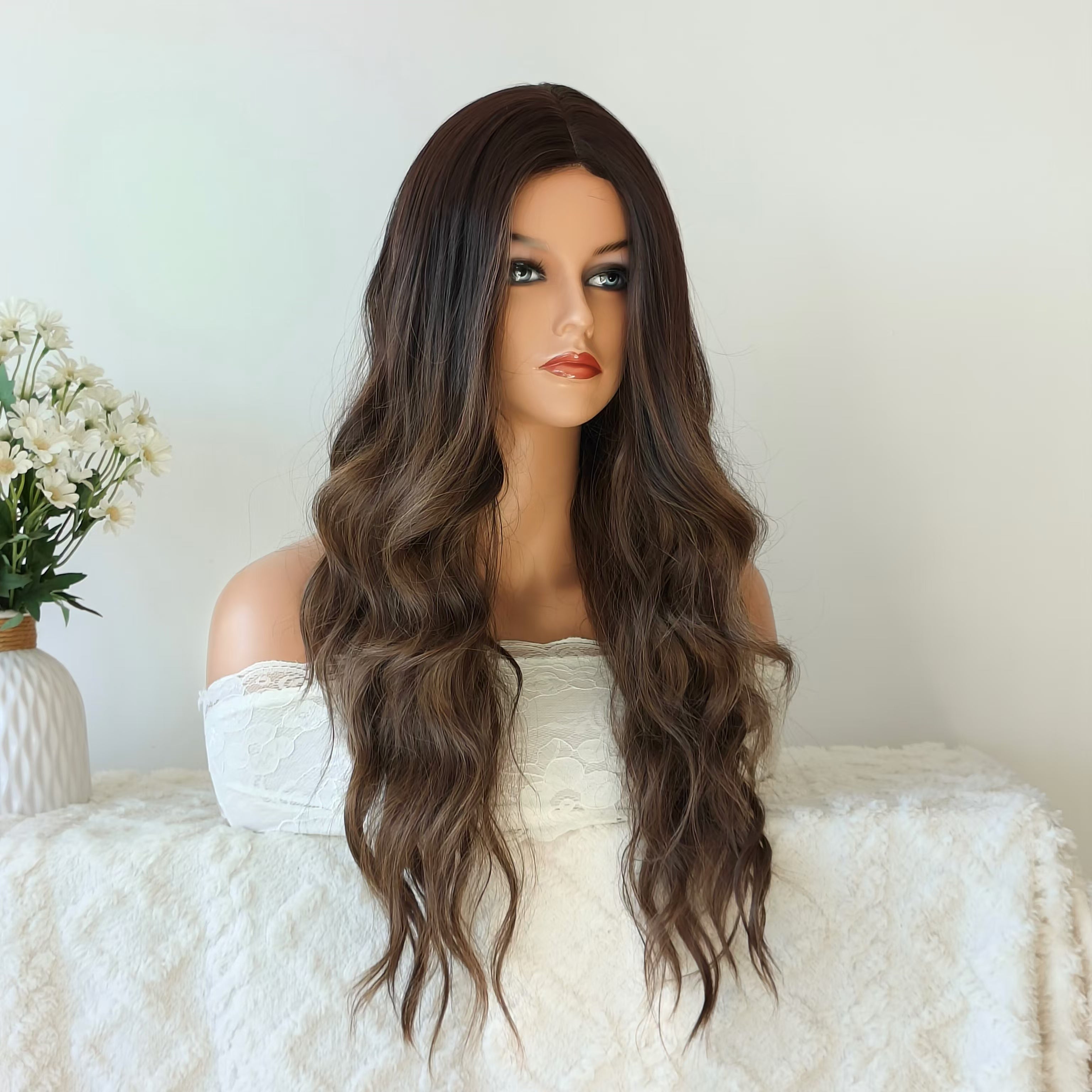 Emily 28 Inches Brown Long Wavy Wig