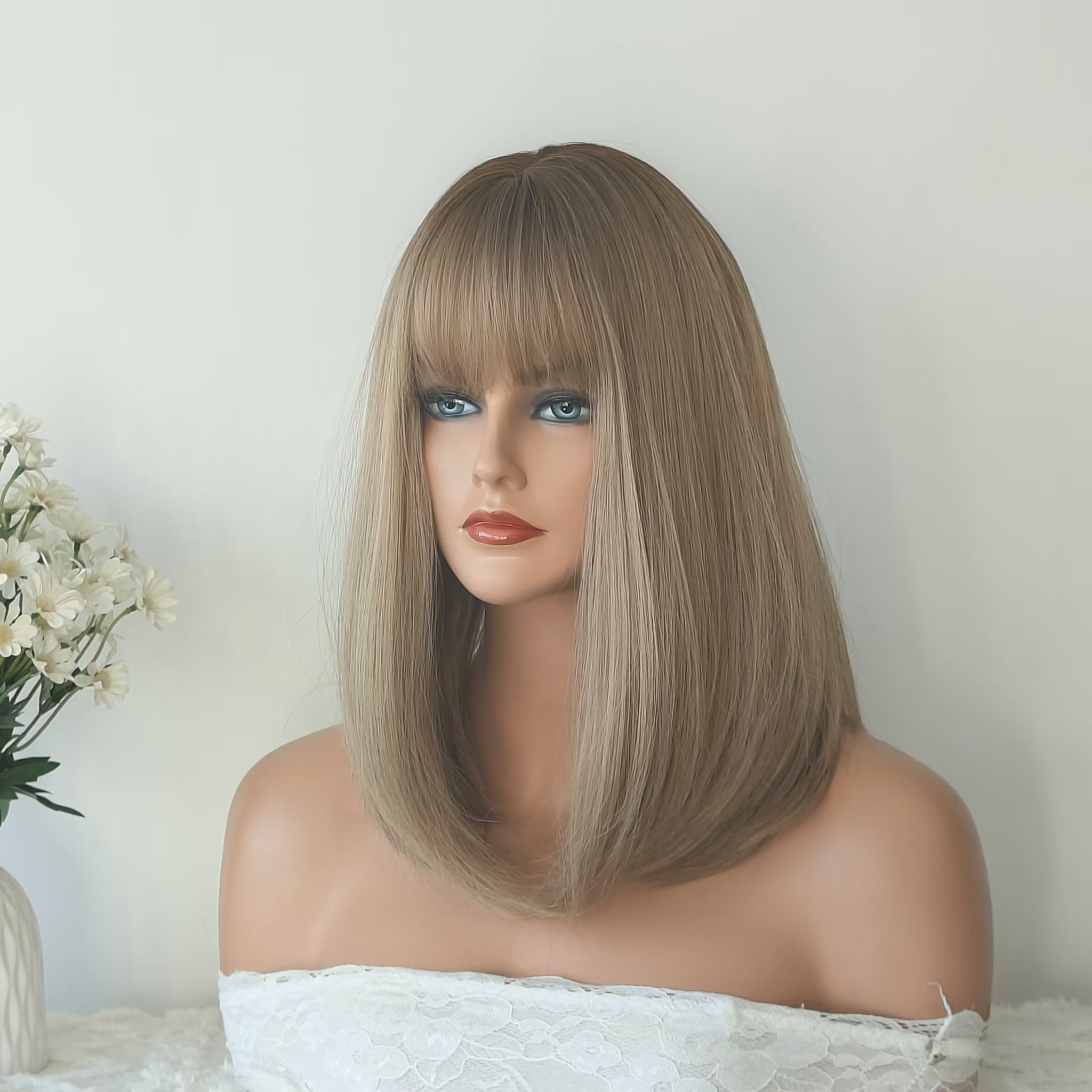 Eleanor 14 Inches Brown Short Wig with Bangs