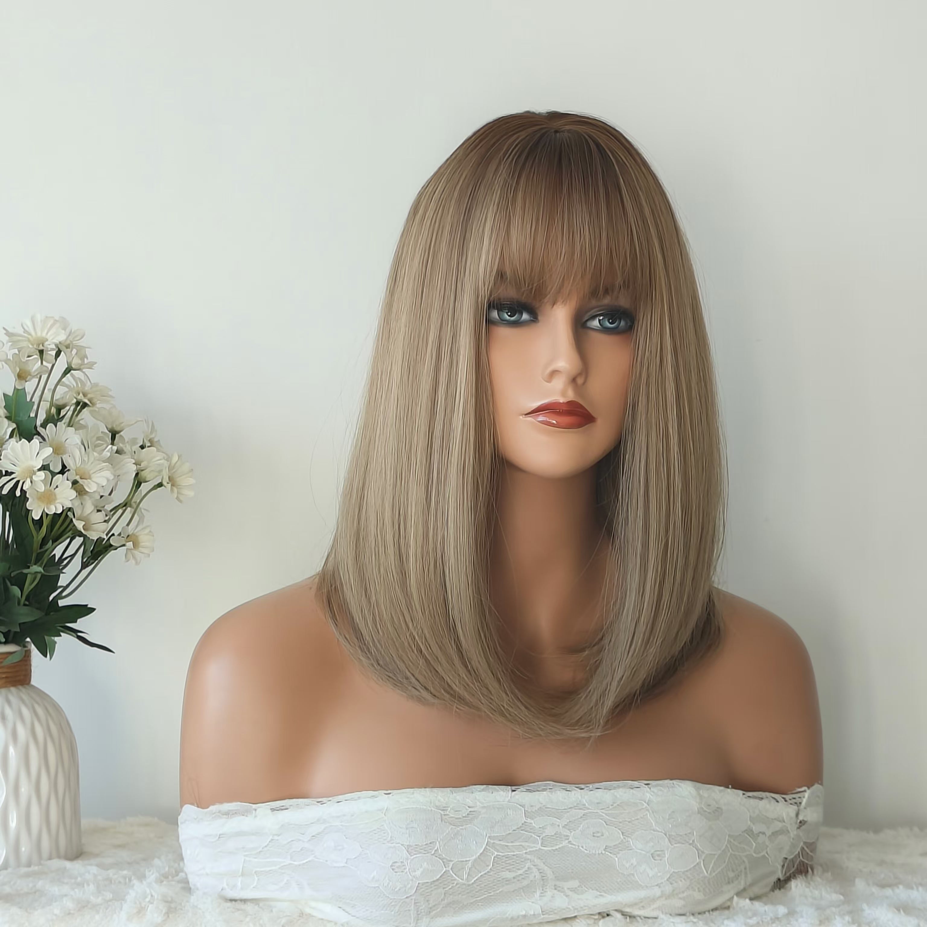 Eleanor 14 Inches Brown Short Wig with Bangs