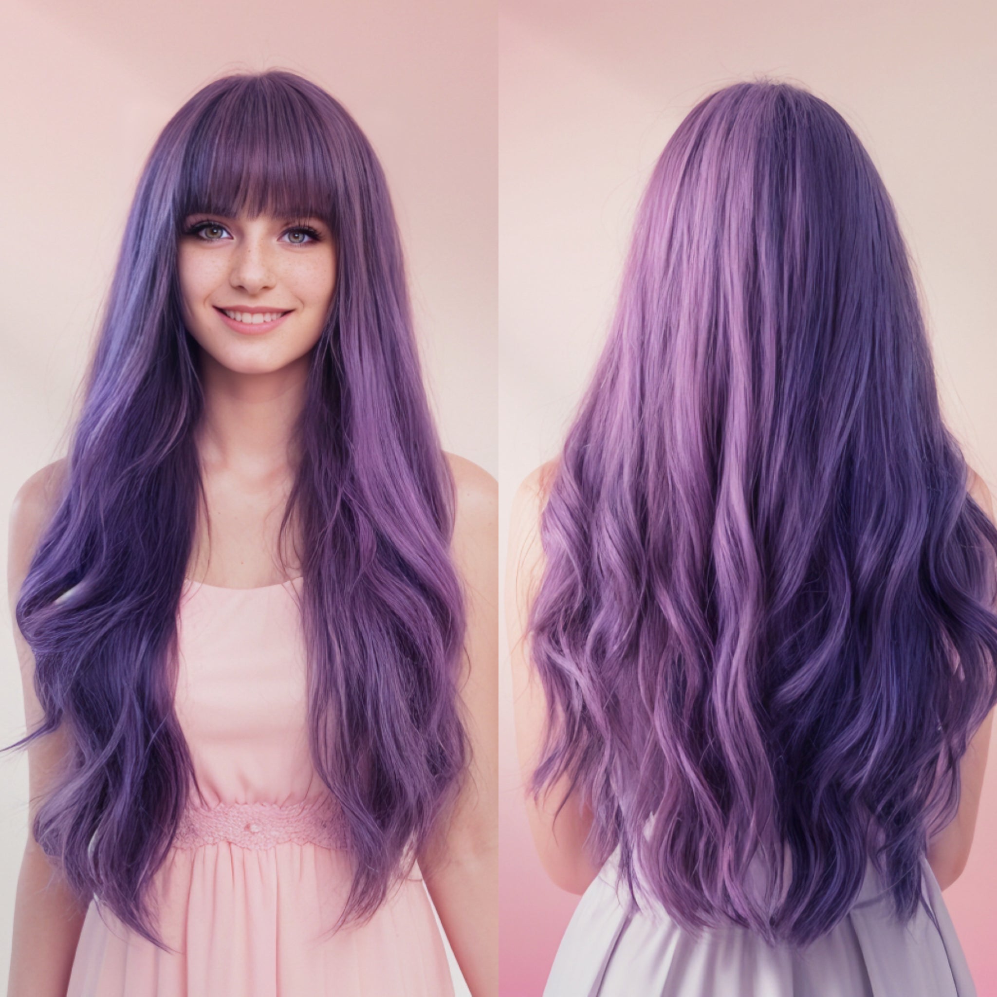 Grace 26inch Purple Long Wavy Wig with Bangs