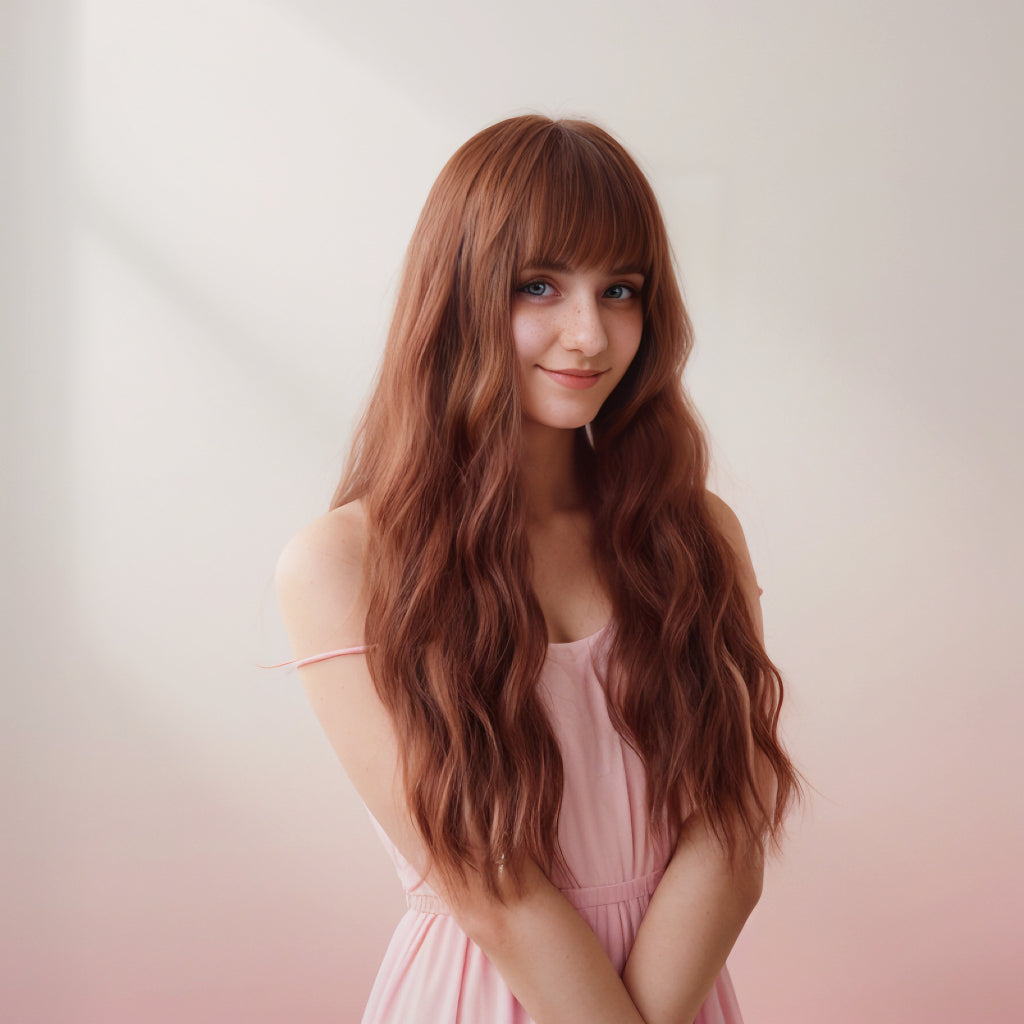 Red Brown Long Wig with bangs Lily