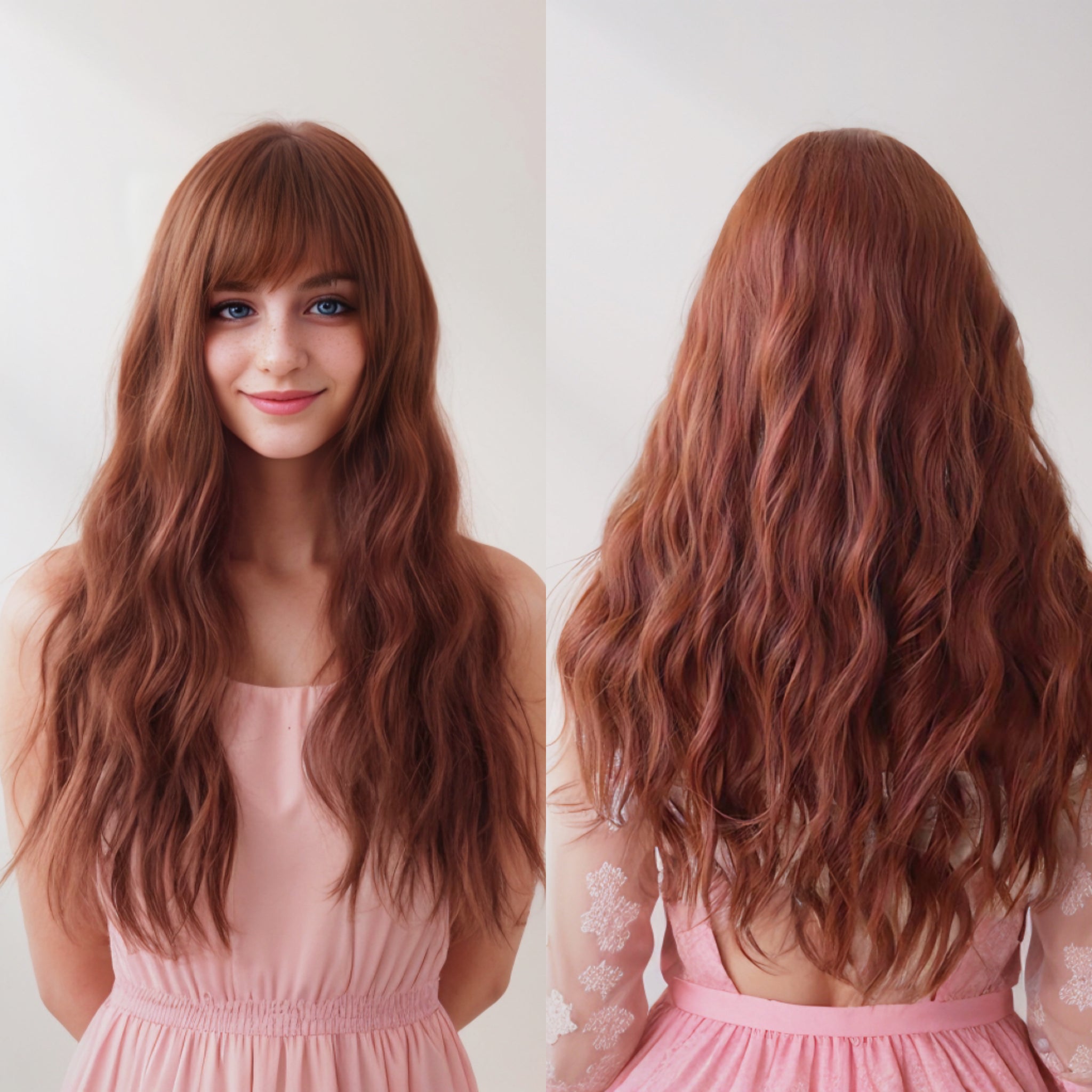 Red Brown Long Wig with bangs Lily