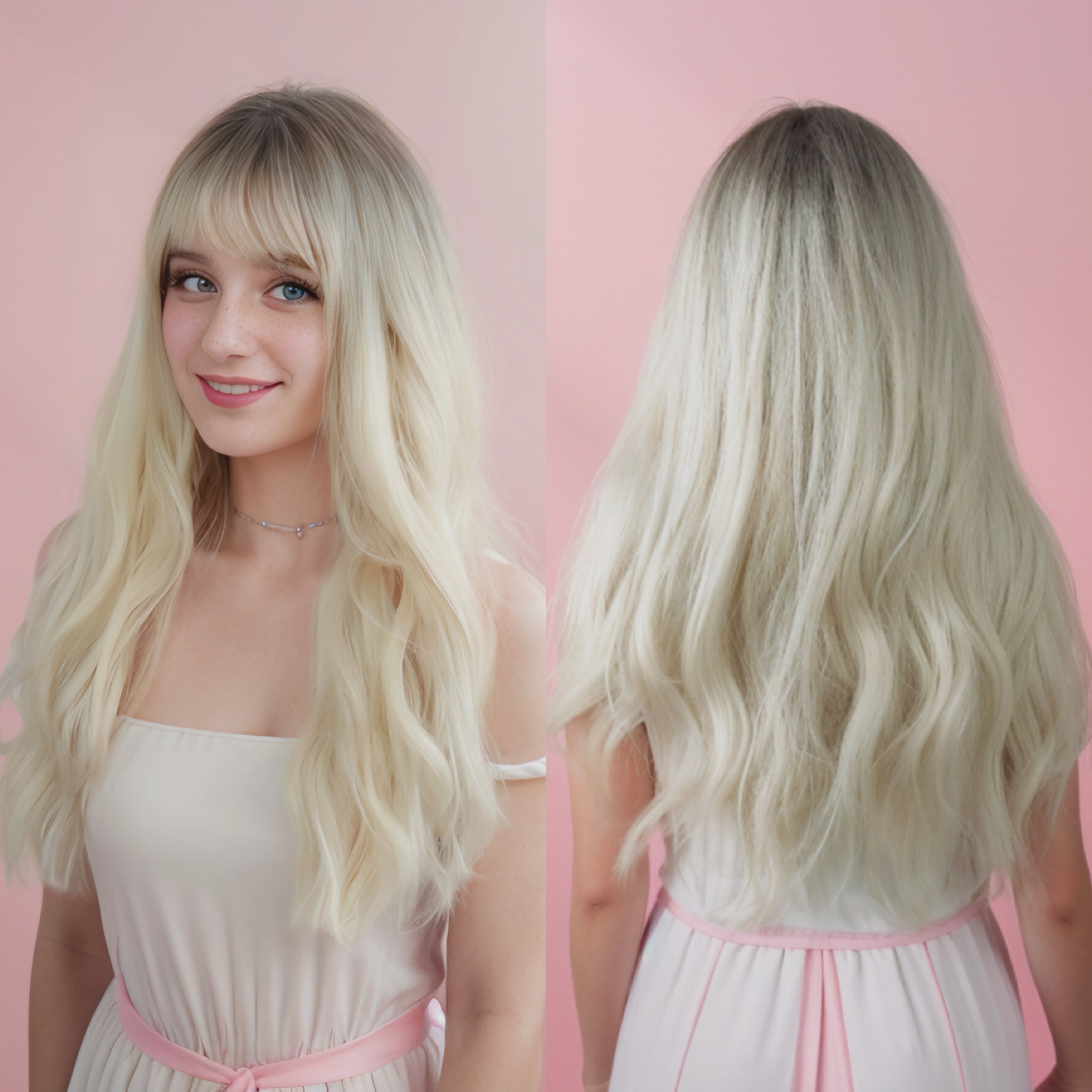 Lily White Blonde Wavy Long Wig with Bangs