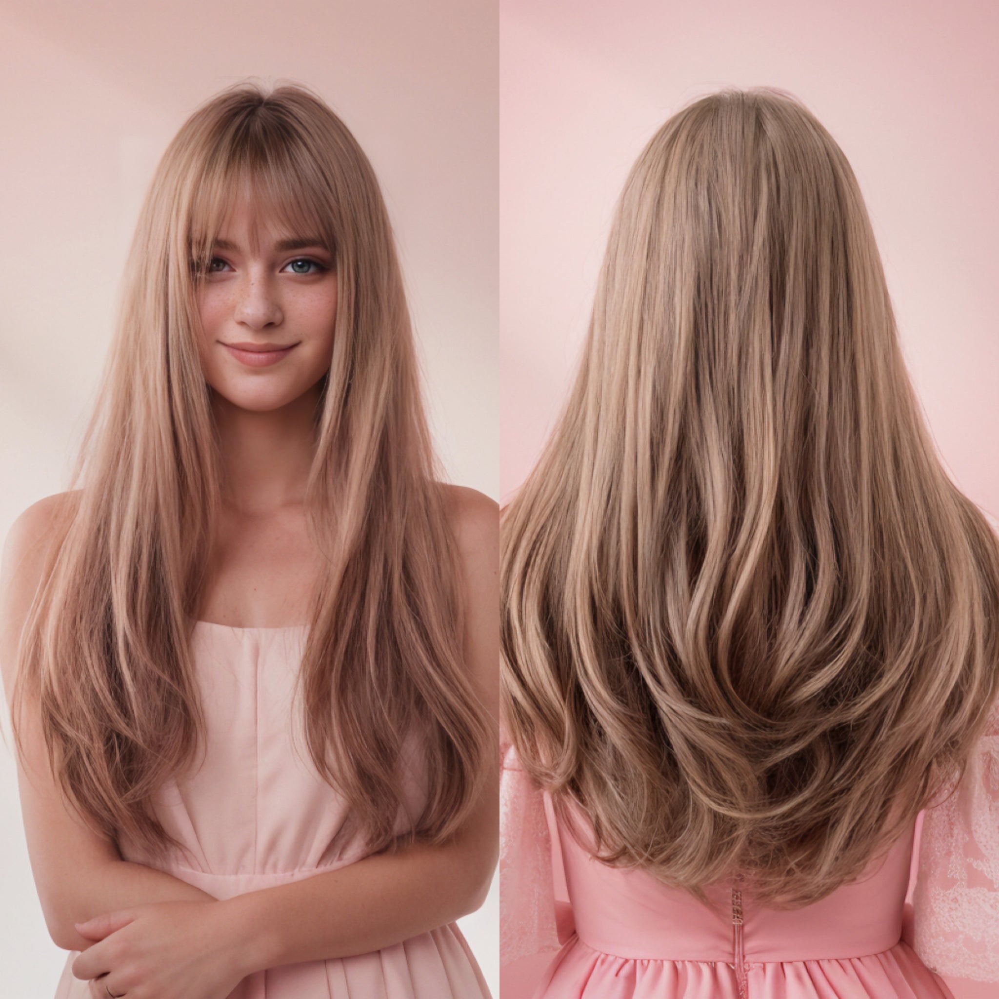 Hailey Brown Long Wig with Bangs