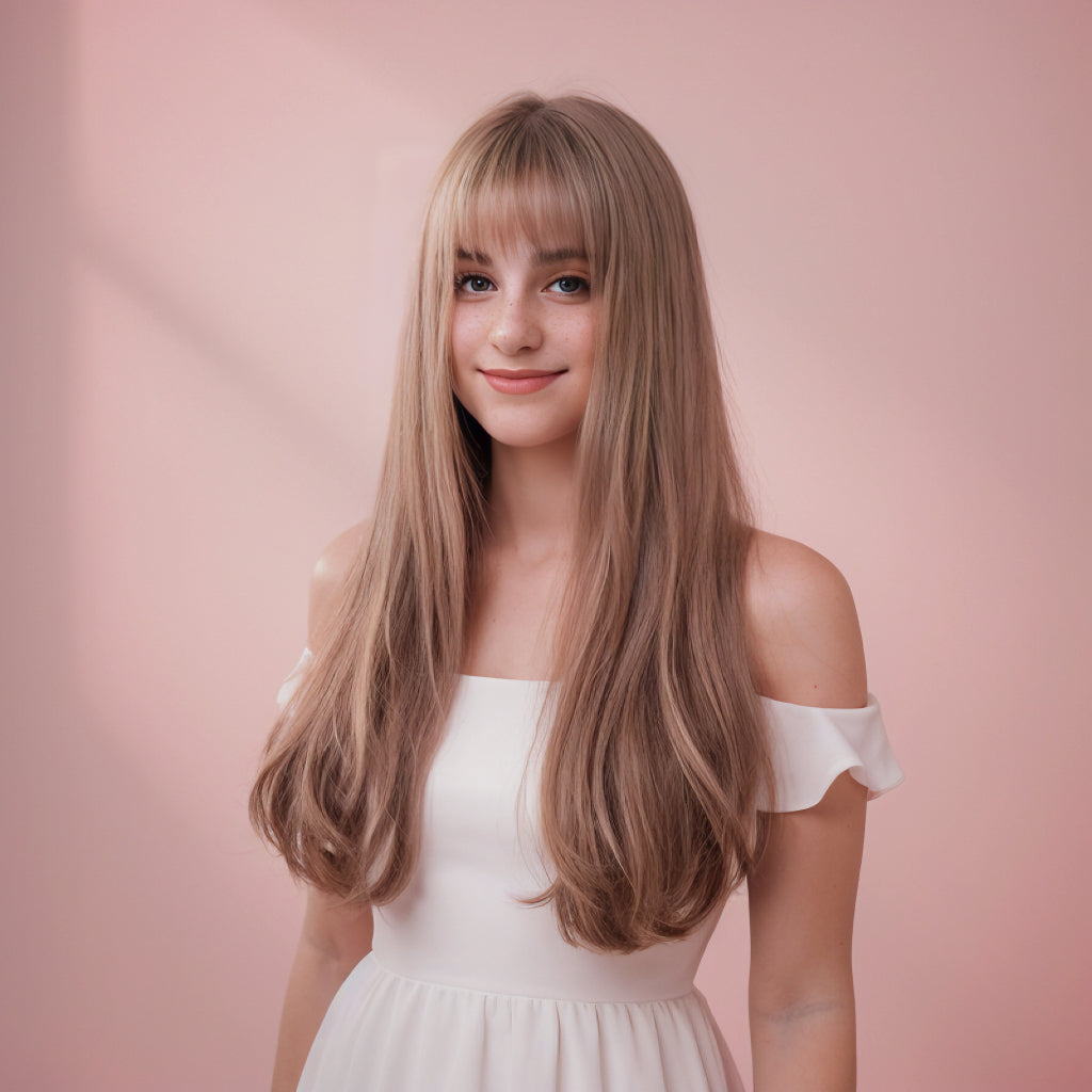 Hailey Brown Long Wig with Bangs