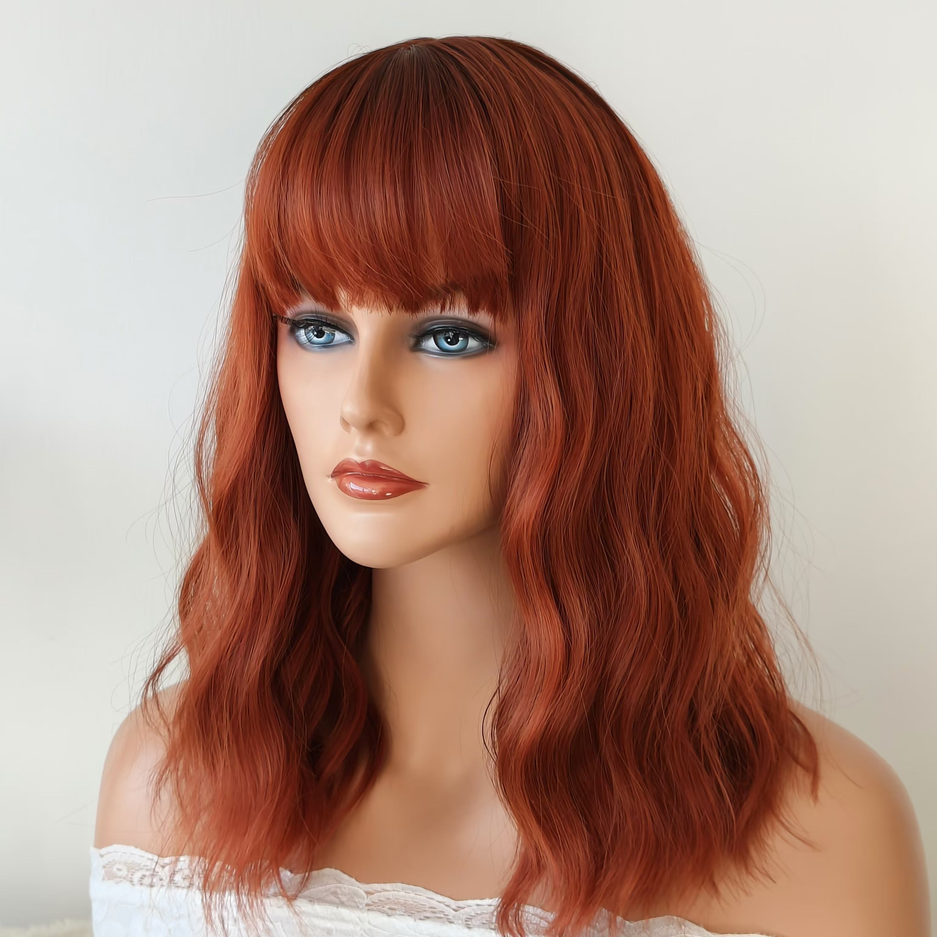 Madison Red Brown Short Wavy Wig with Bangs