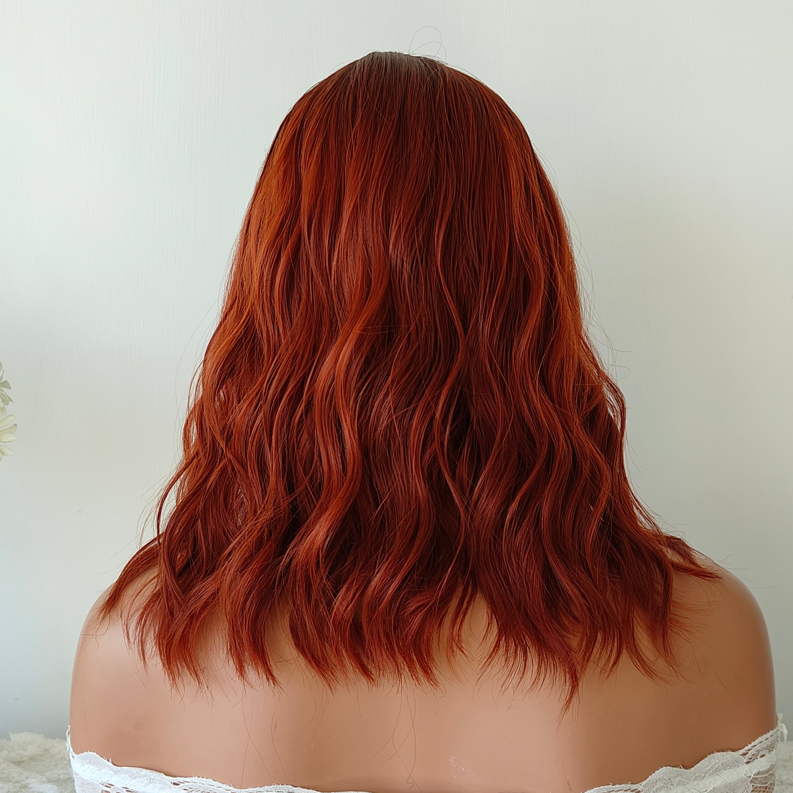 Madison Red Brown Short Wavy Wig with Bangs