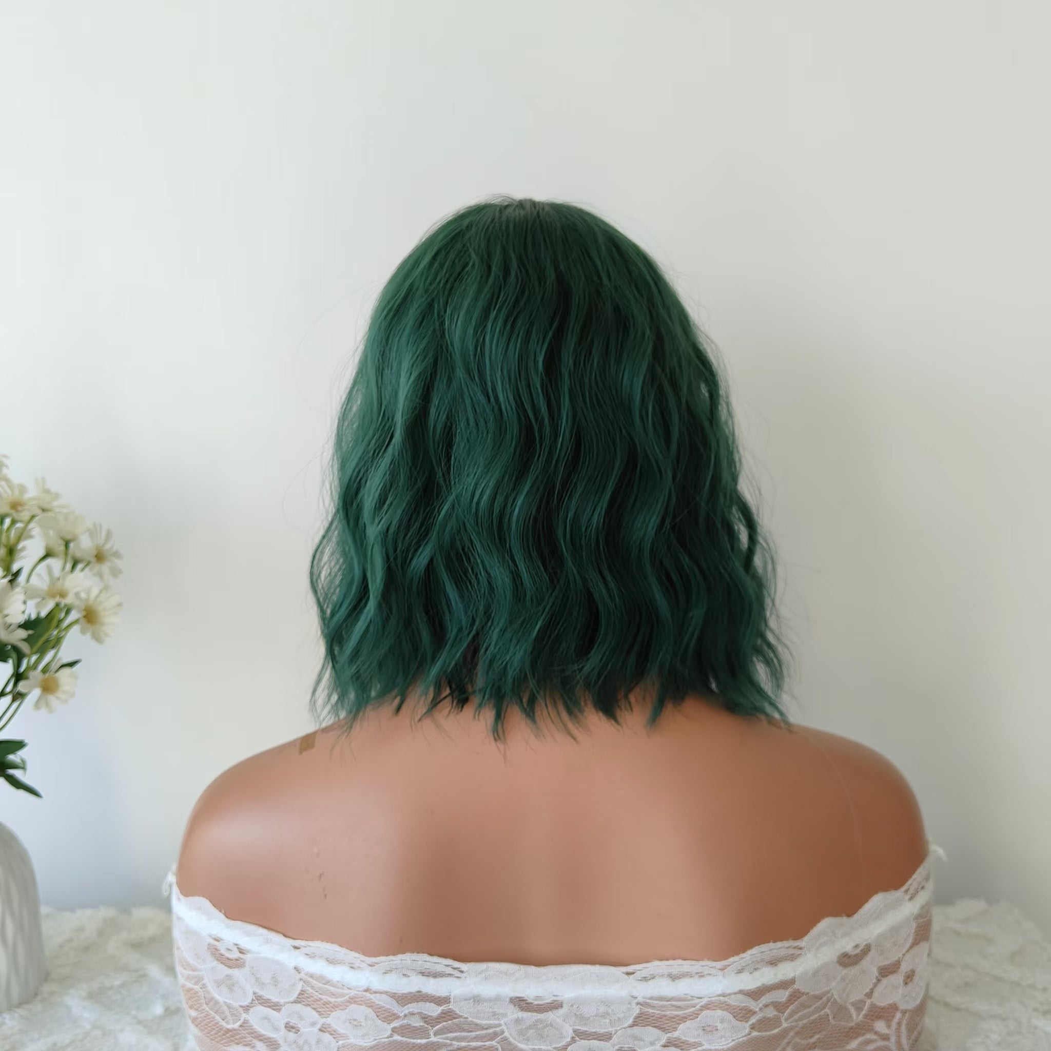 Paisley Green Short Wavy Wig with bangs