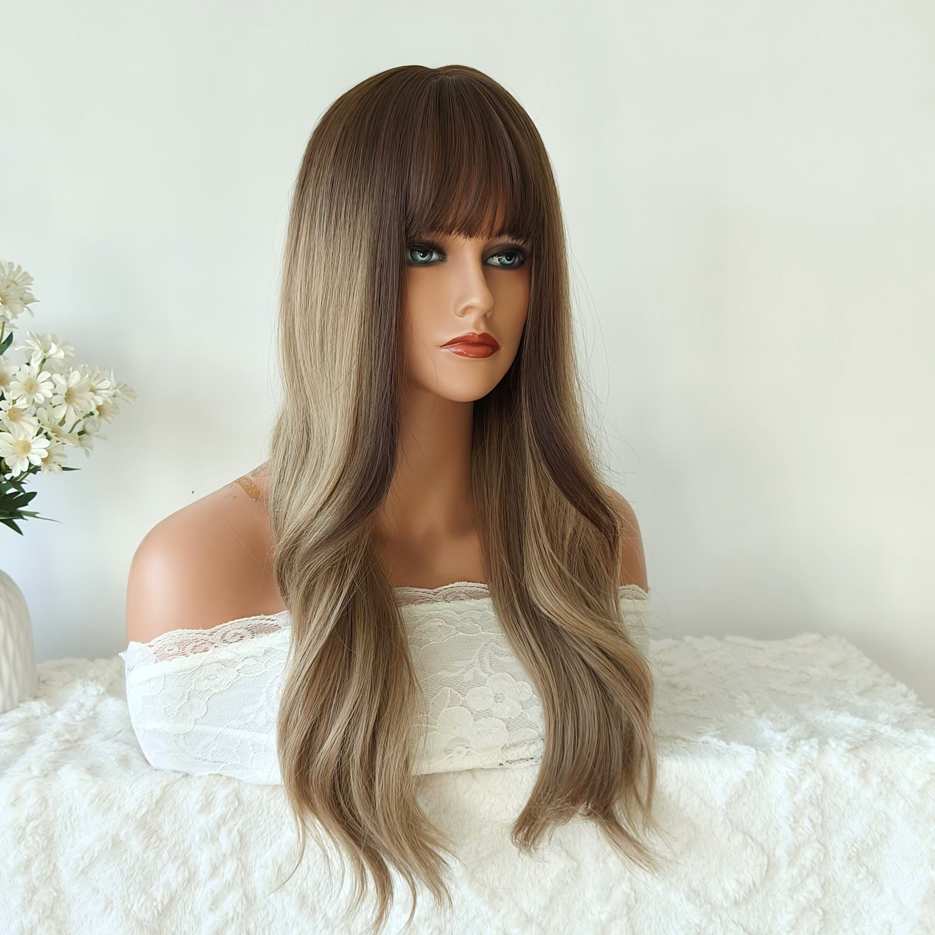 Luna Brown Long Wavy Wig with Bangs