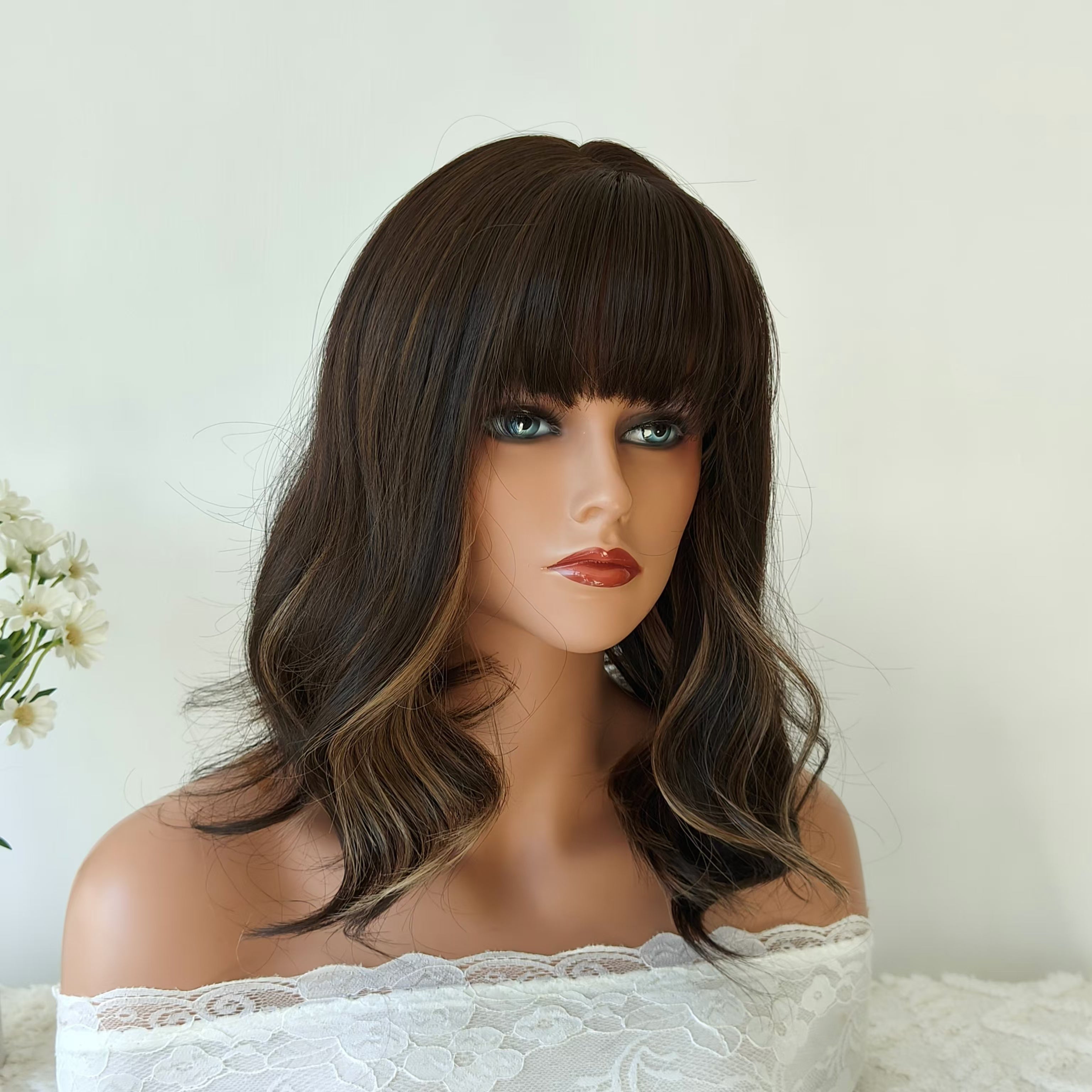 Nova Dark Brown Short Wavy Wig with bangs