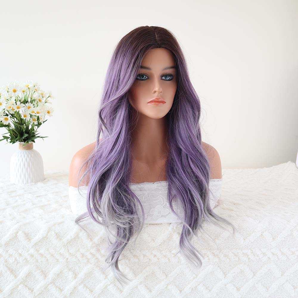 UNILOVELY Purple Mixed Grey Long Wavy Wig Ashley