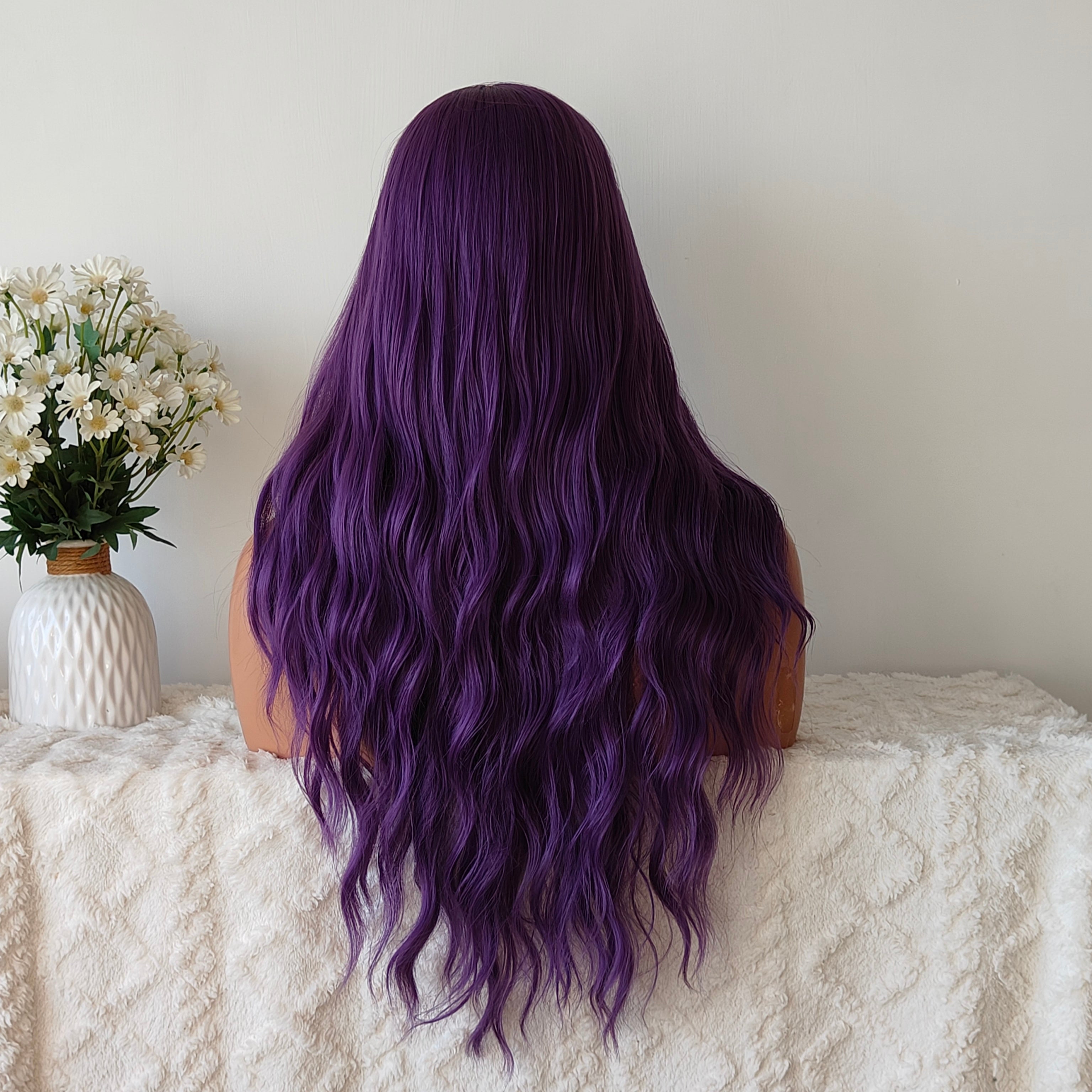 Victoria Purple Long Wavy Wig with Bangs