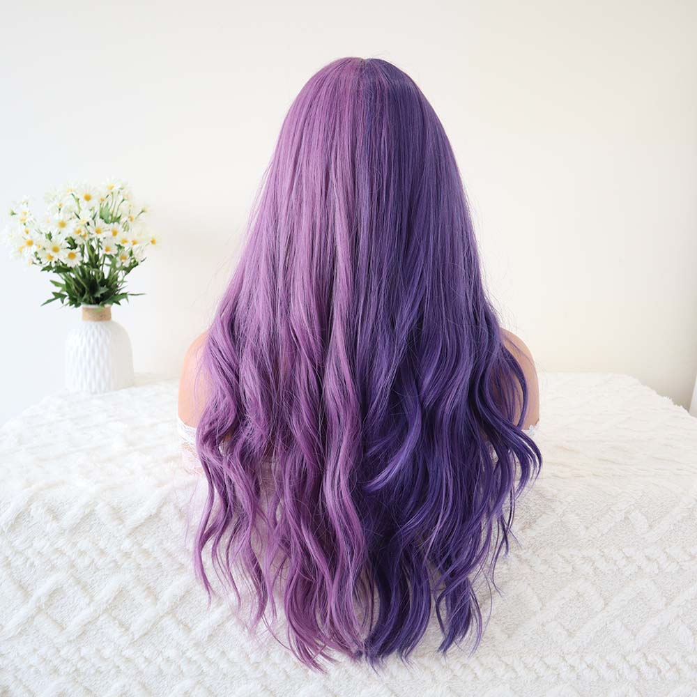 Purple Long Wave Wig with Bangs