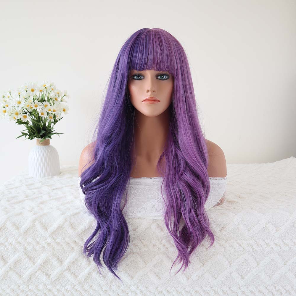 Purple Long Wave Wig with Bangs