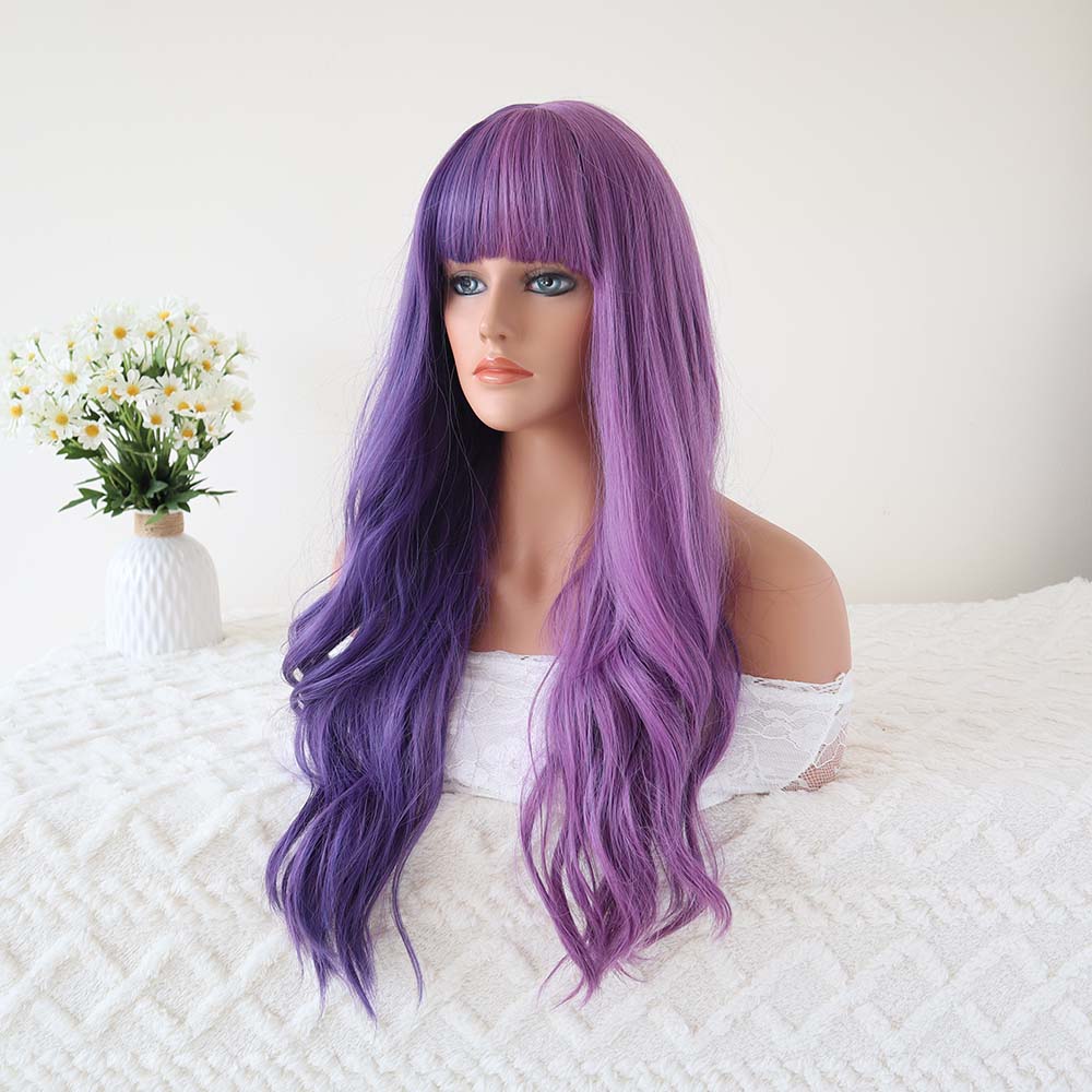 Purple Long Wave Wig with Bangs