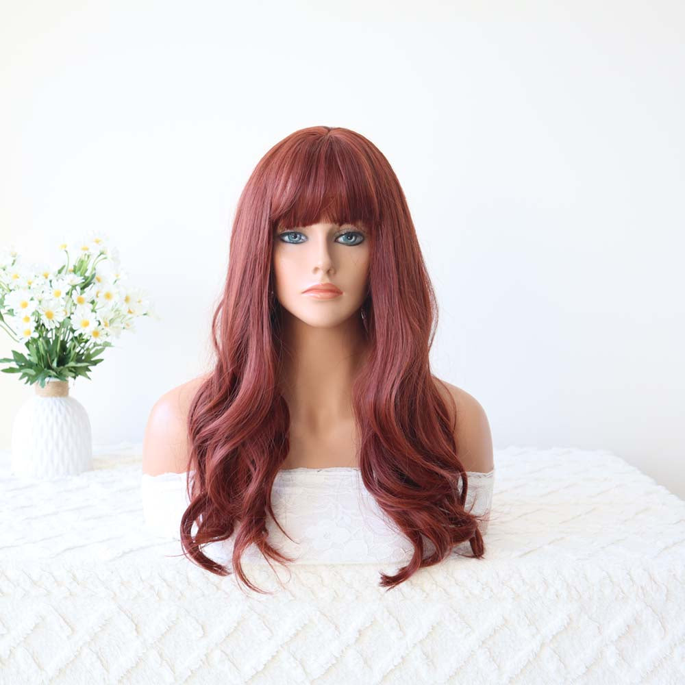 Anna Red Long Wavy Wig with Bangs