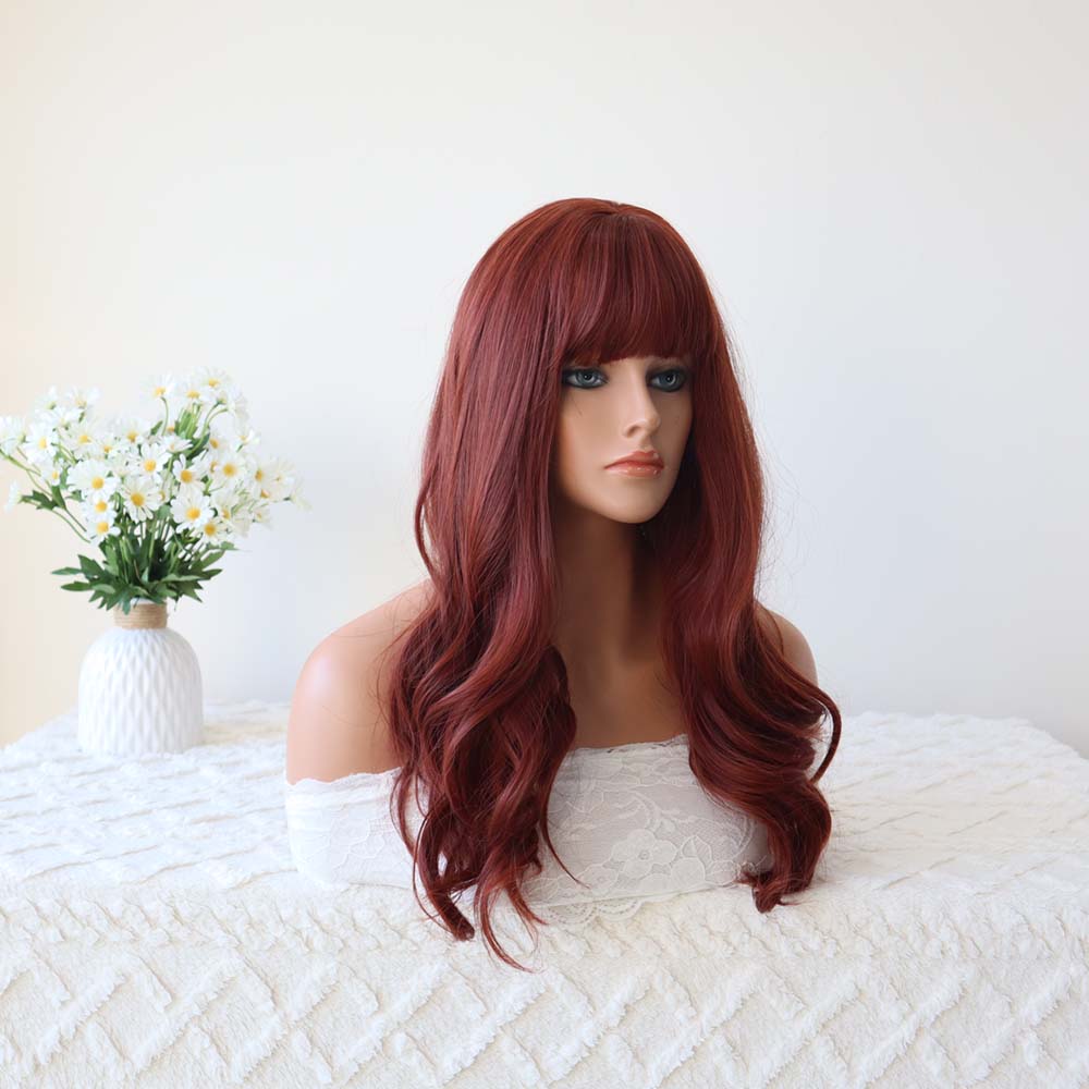 Anna Red Long Wavy Wig with Bangs