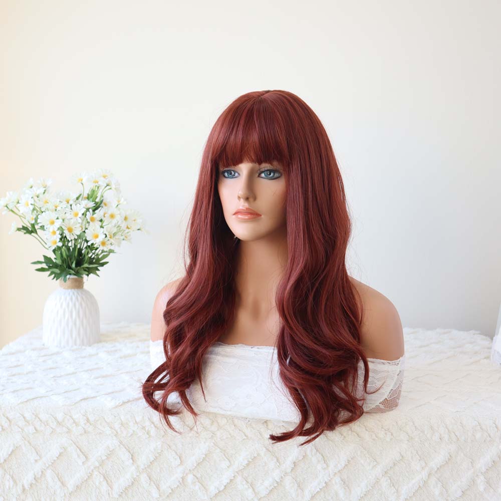 Anna Red Long Wavy Wig with Bangs