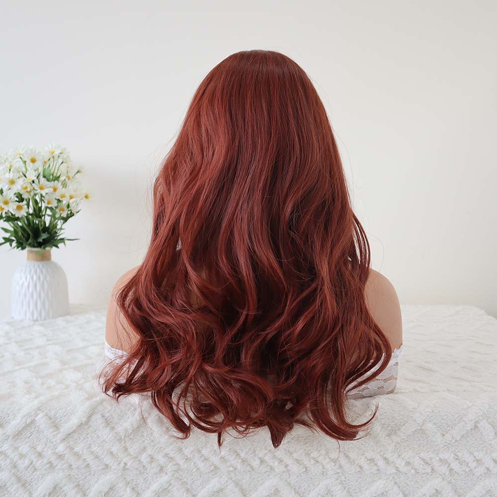 Anna Red Long Wavy Wig with Bangs