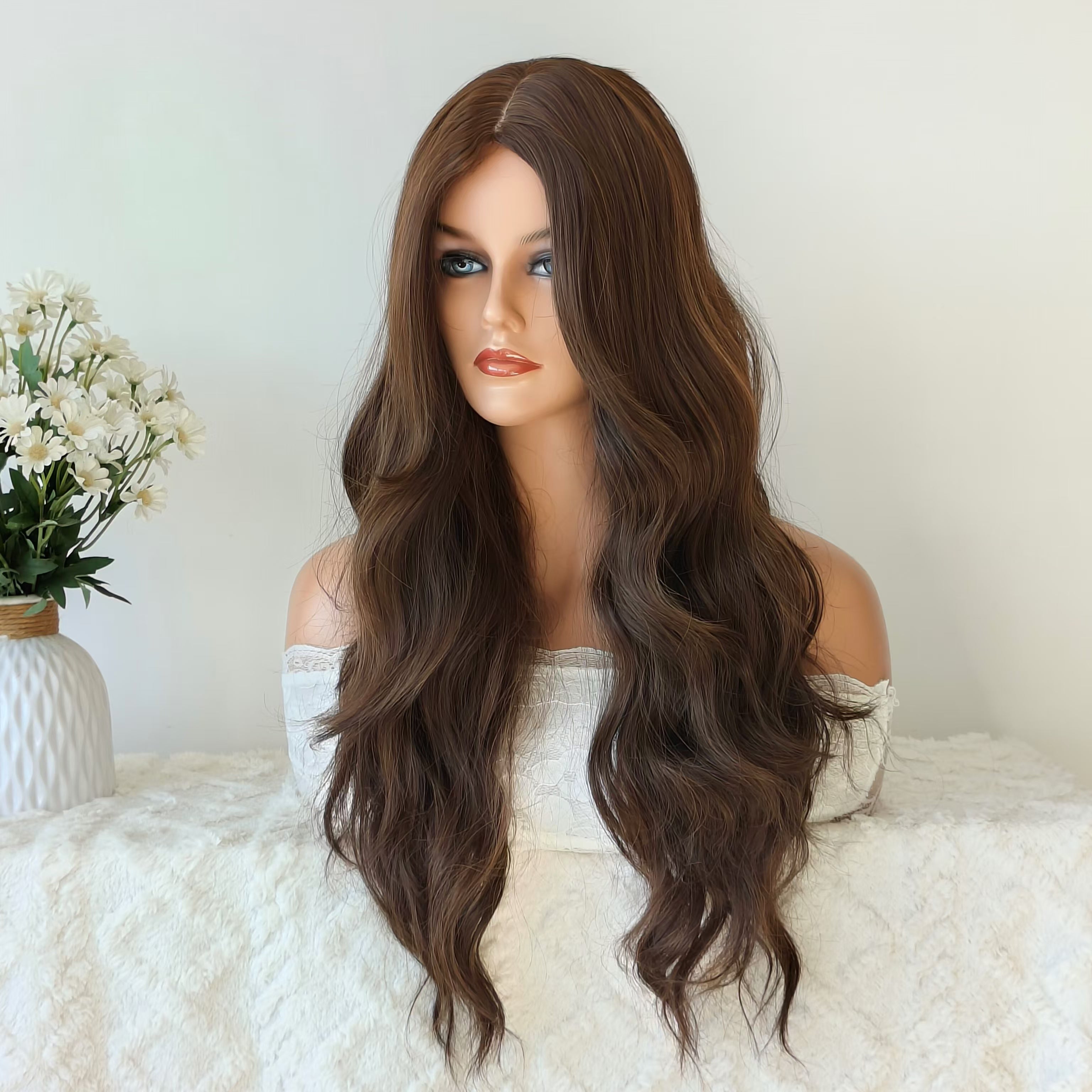 Stella Brown long wavy wig without bangs