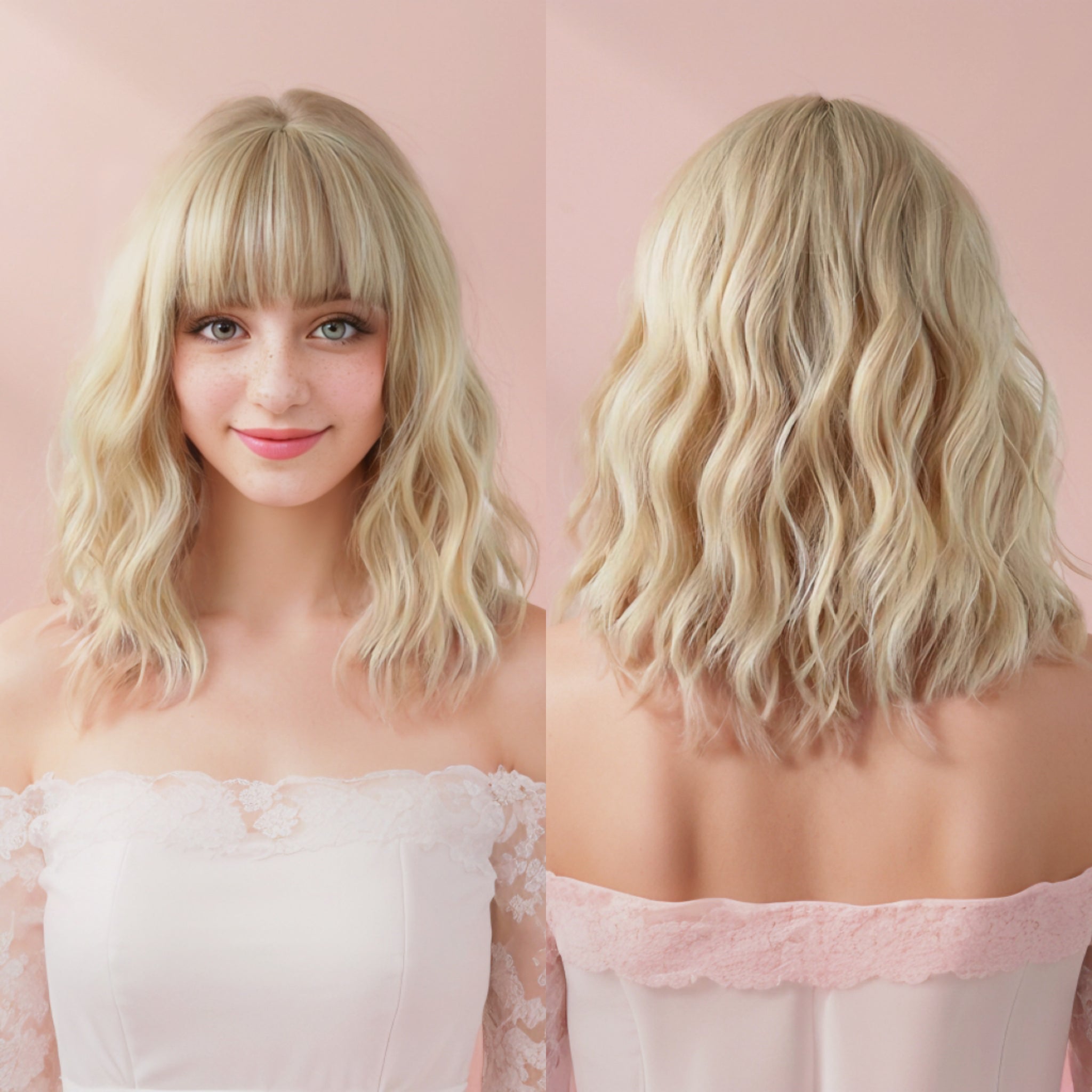 Lauren Blonde Wavy Bob Wig with Bangs