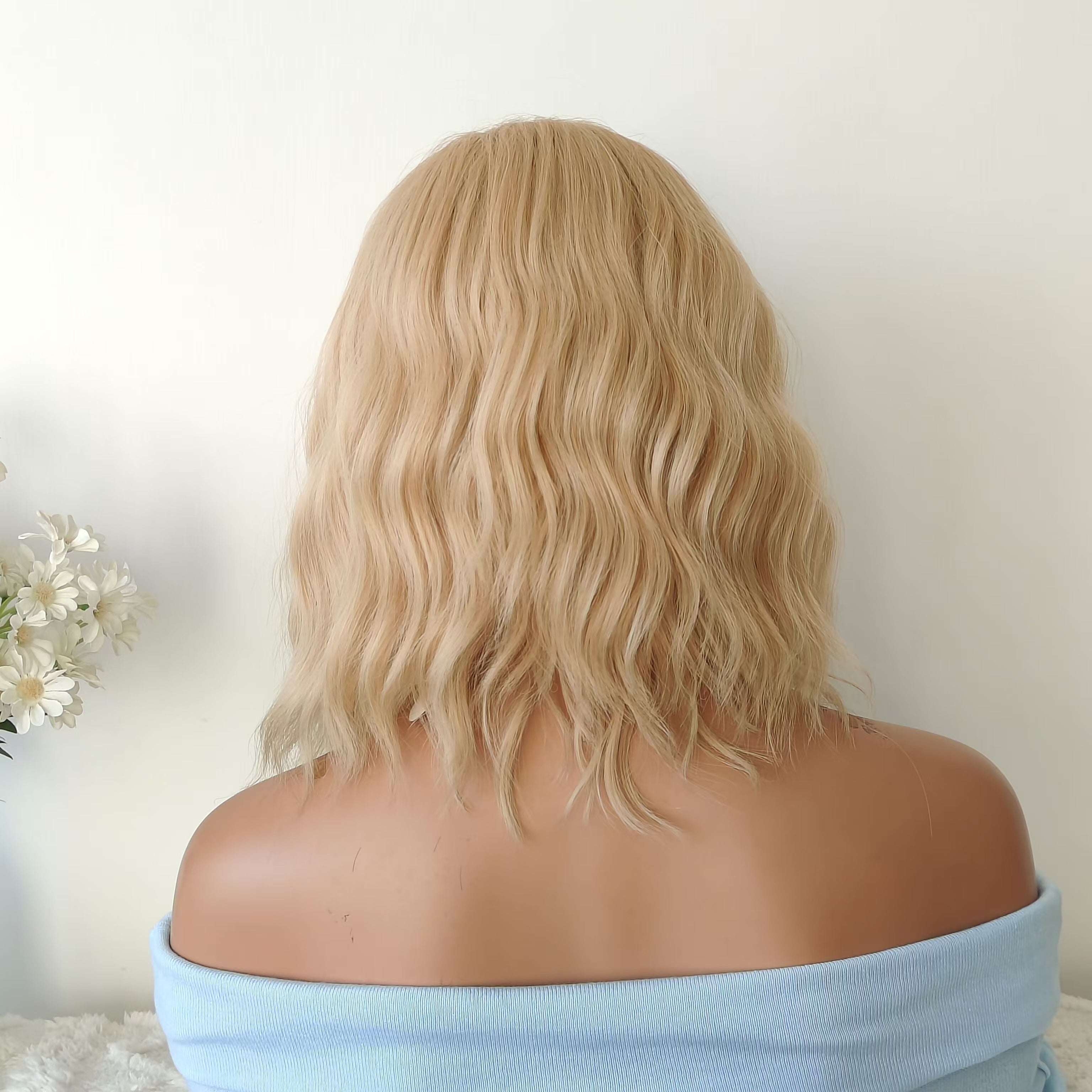 Emilia Blonde Short Wavy Bob Wig with Bangs