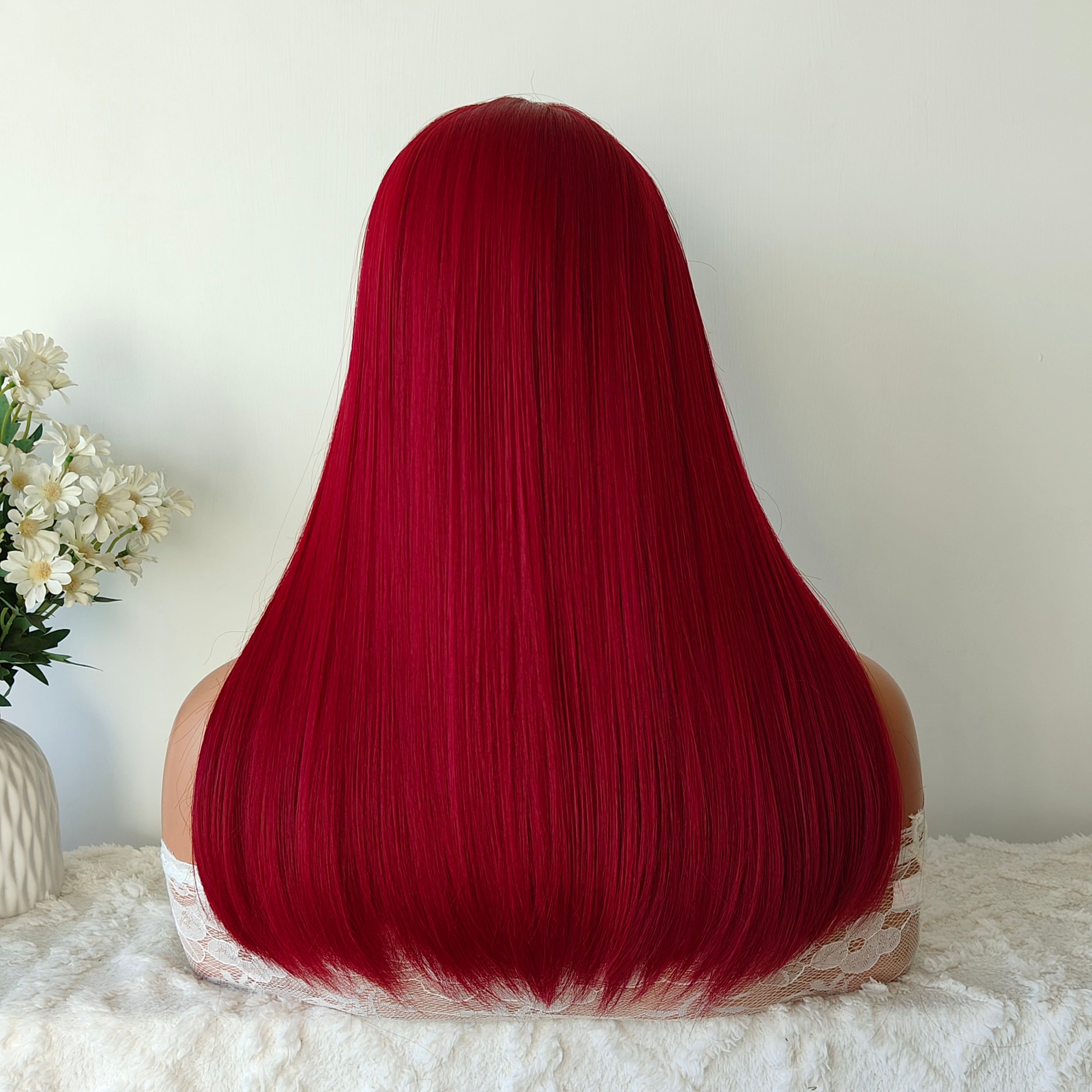 Ella Red Straight Wig with Bangs