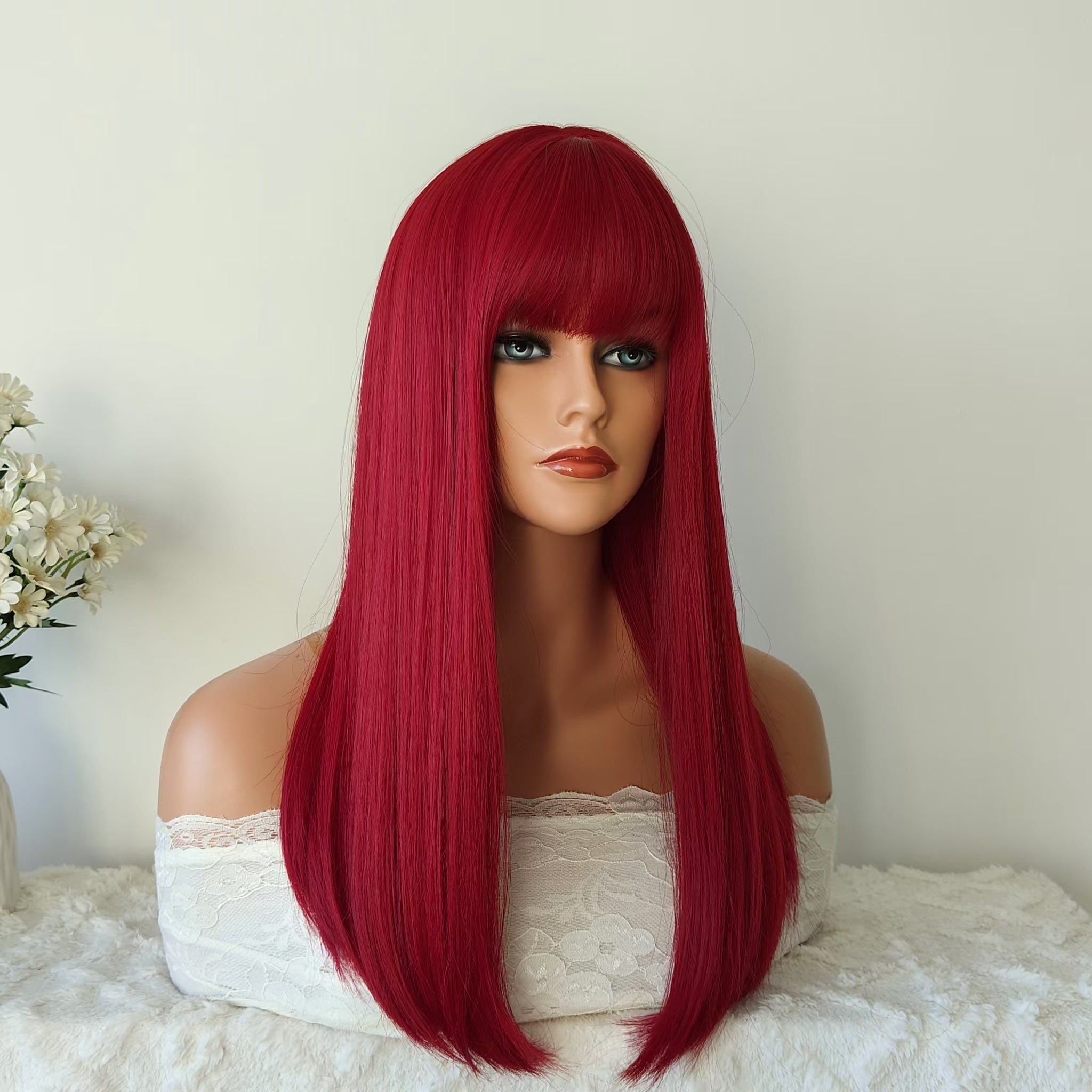 Ella Red Straight Wig with Bangs