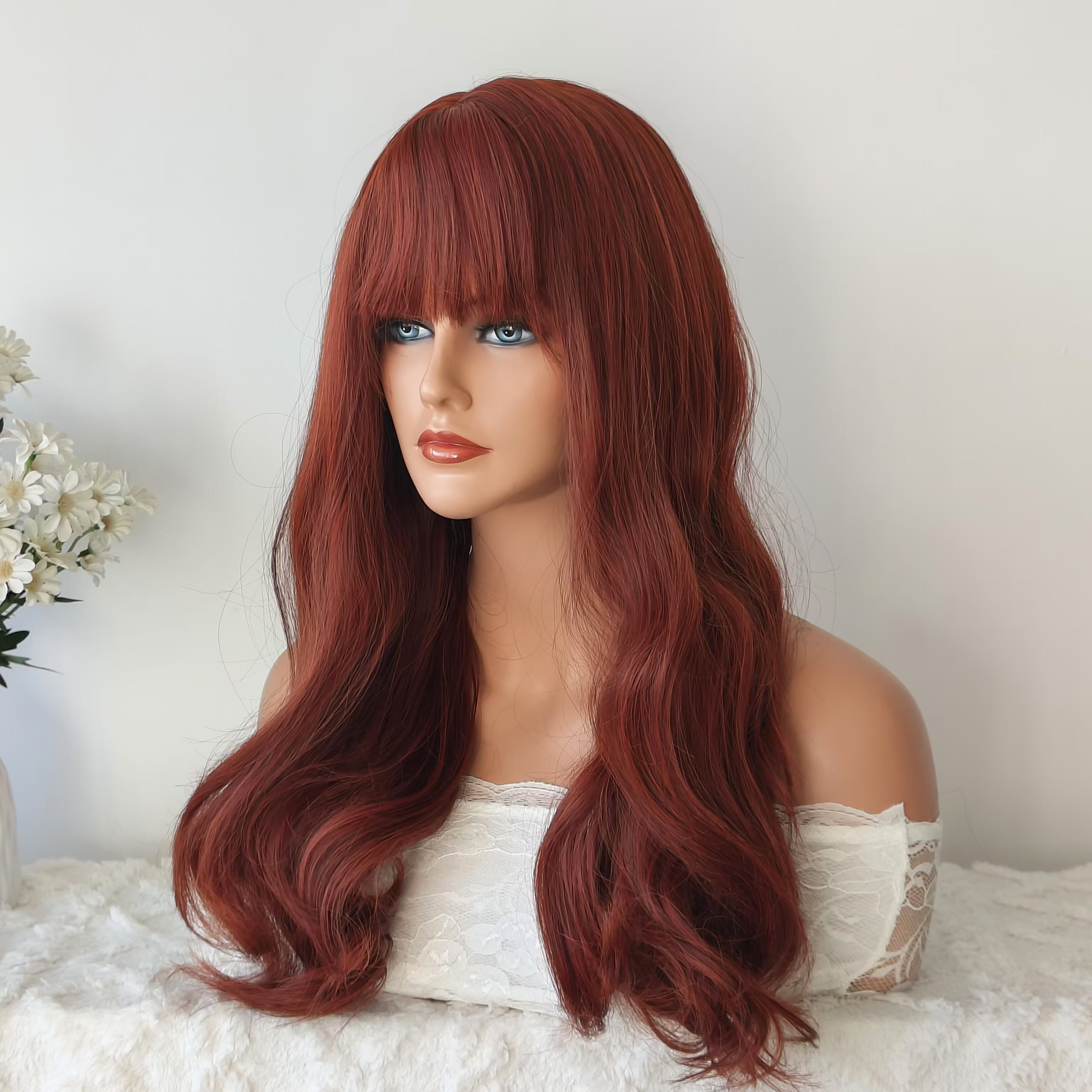 Olivia 26 Inches Red Long Wavy Wig with Bangs Anna