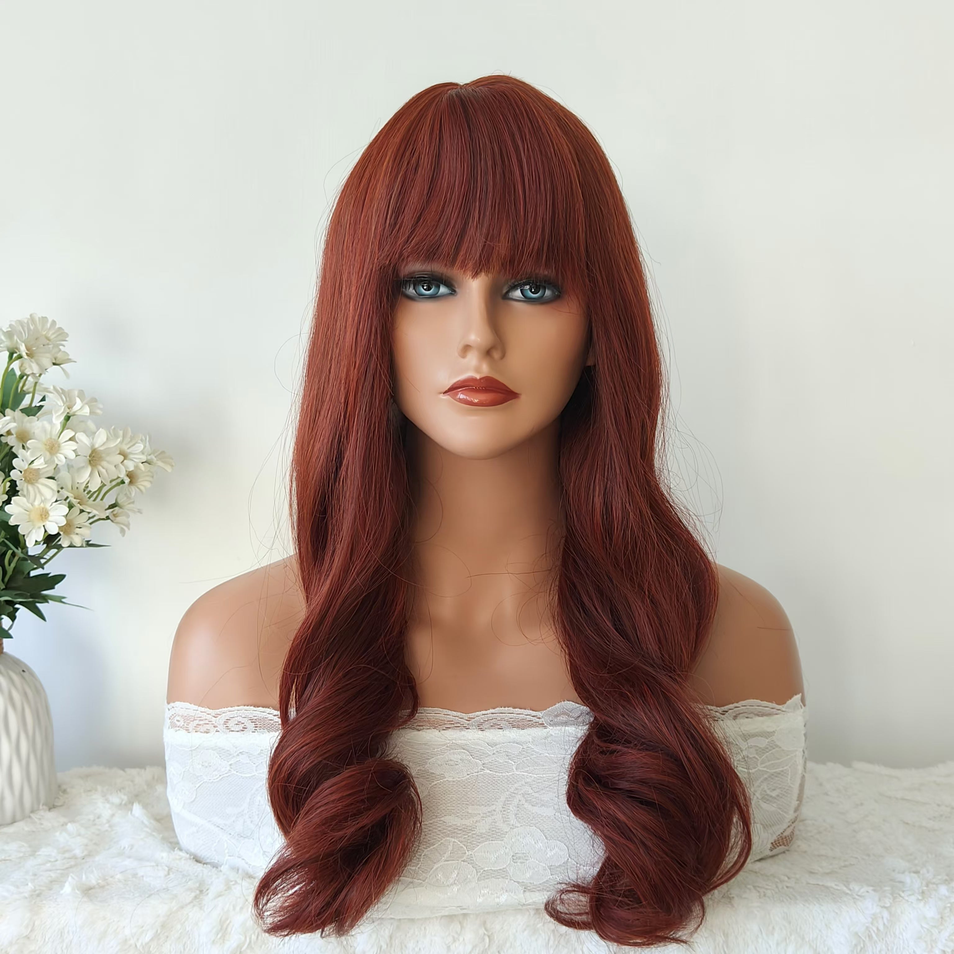 Olivia 26 Inches Red Long Wavy Wig with Bangs Anna