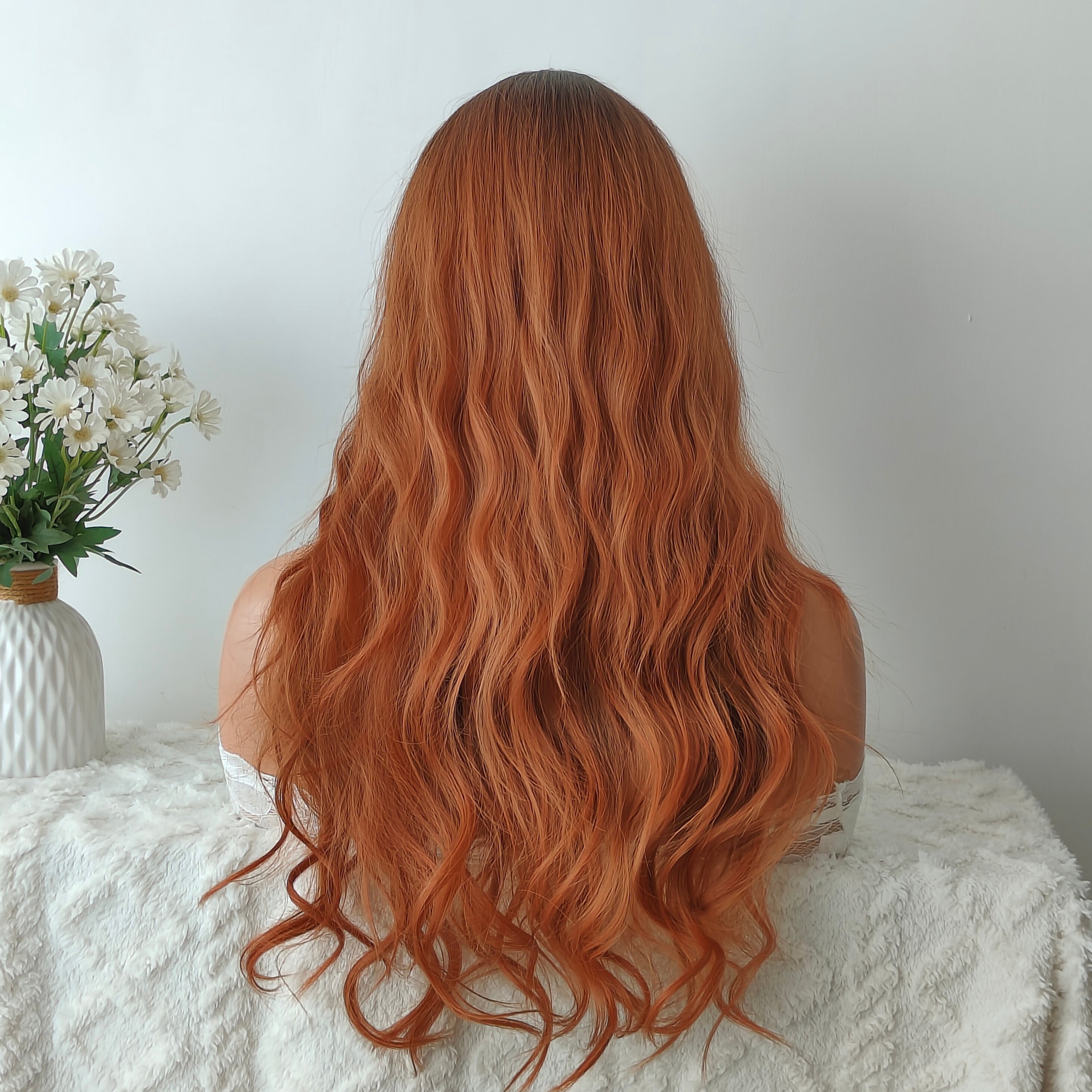 Ivy Red Brown Long Wave Wig with Bangs