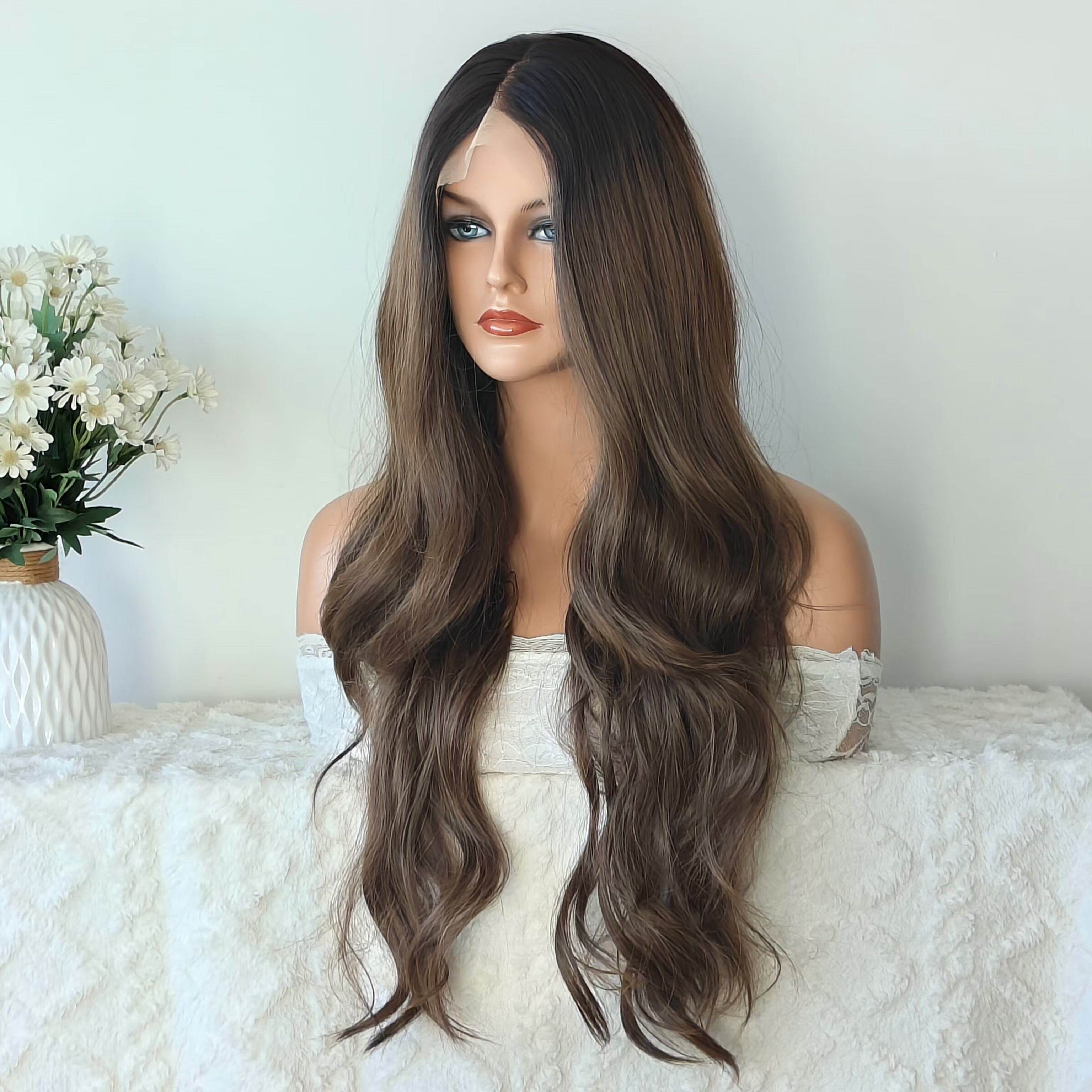 Avery Brown Long Wavy Front Lace Wig