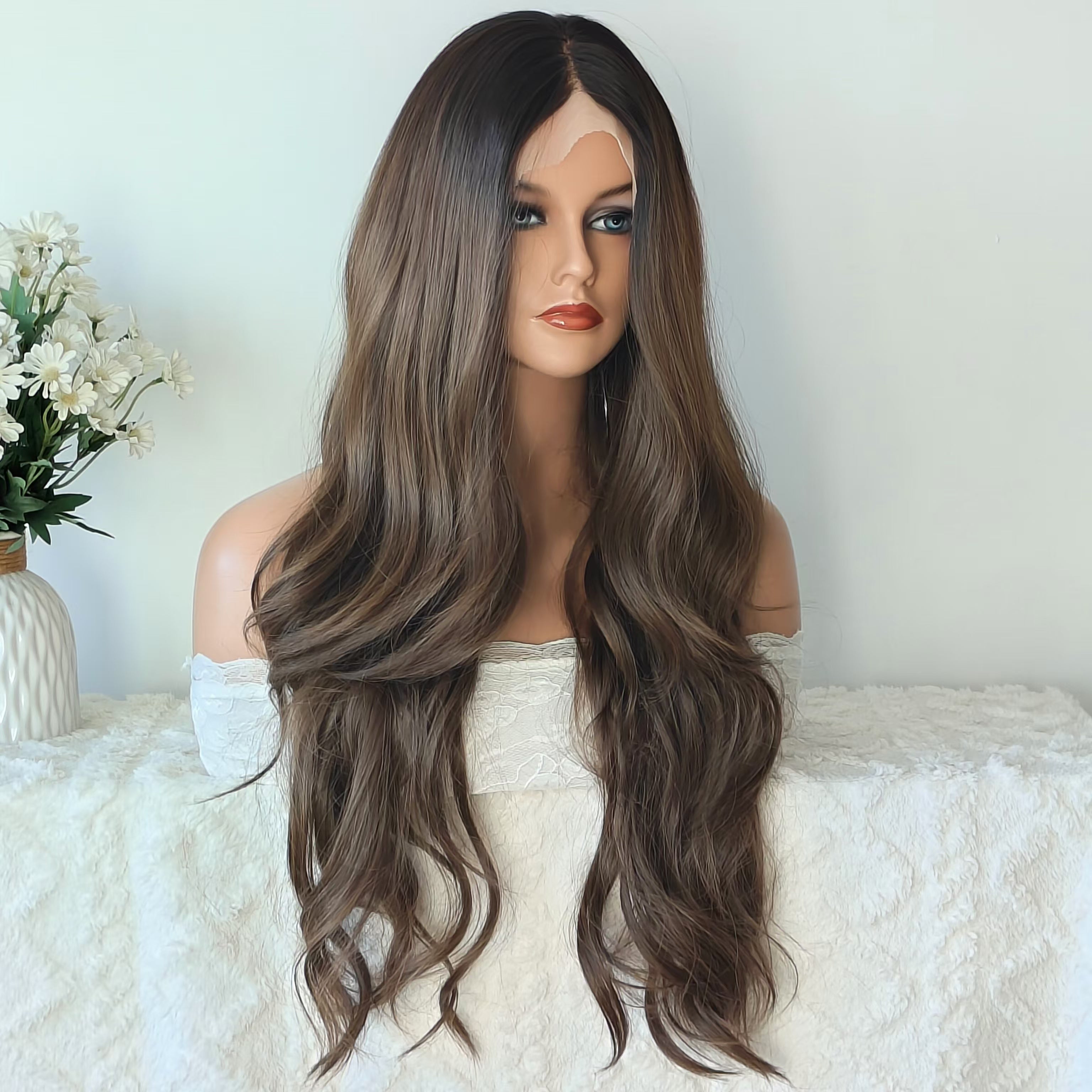 Avery Brown Long Wavy Front Lace Wig