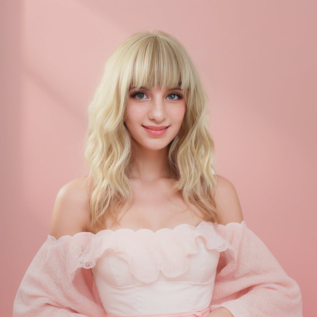 Lauren Blonde Wavy Bob Wig with Bangs