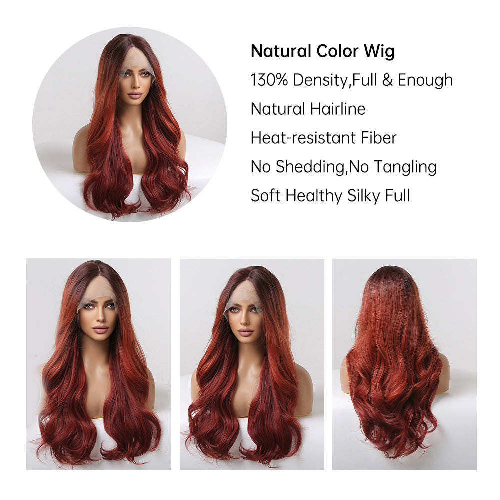 Red Long Wavy Front Lace Wig