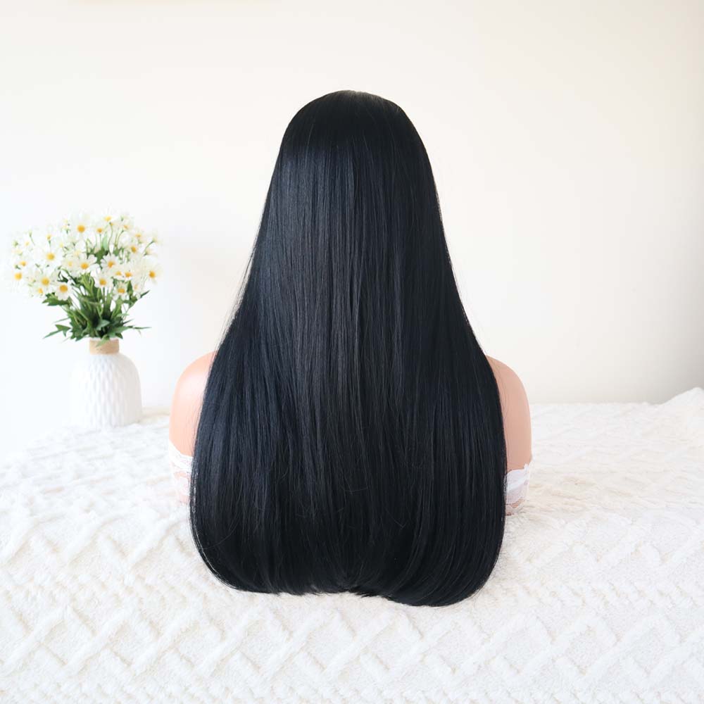 Black Long Straight Wig with Bangs