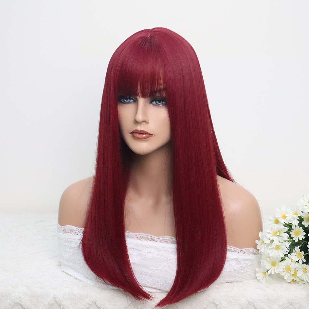 Red Straight Wig with Bangs