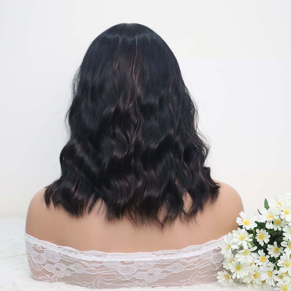 Black Short Wavy Wig with Bangs