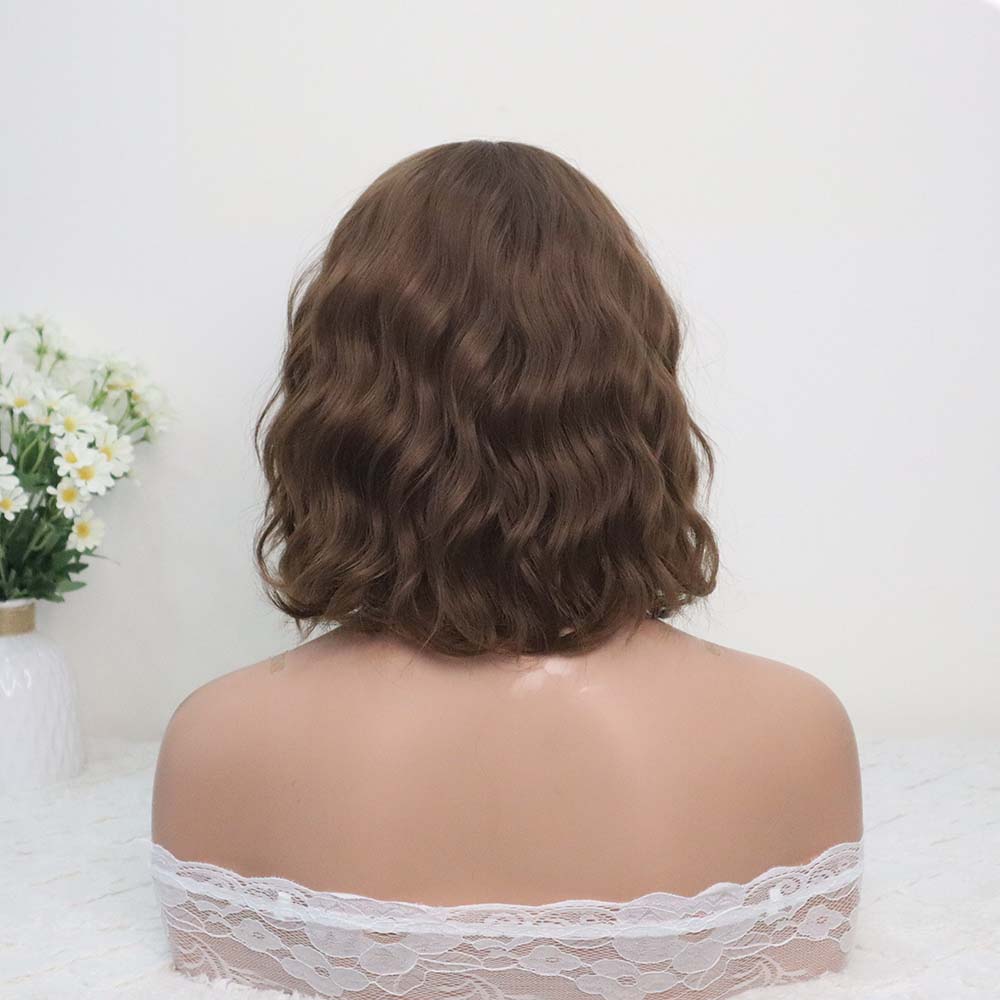 Brown Short Wavy Wig with bangs