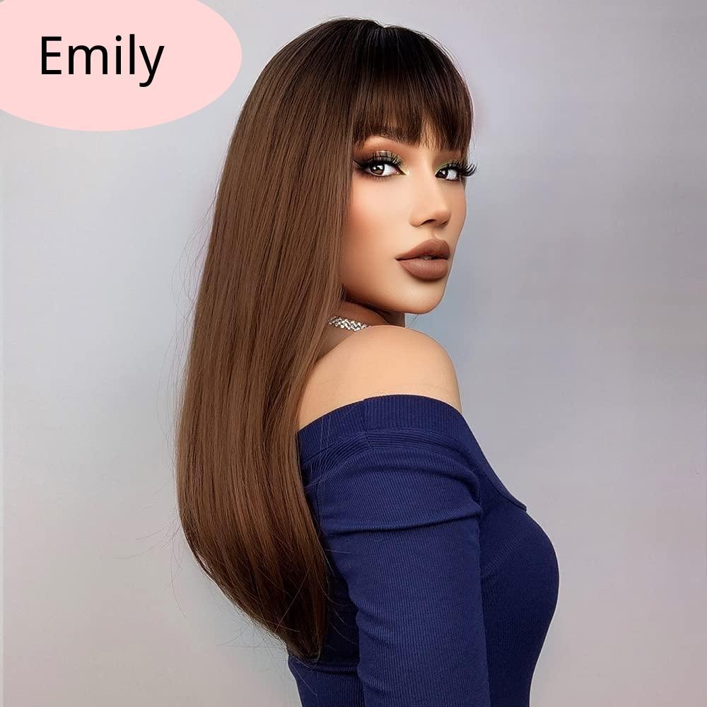 Brown Long Straight Wig with Bangs Emily