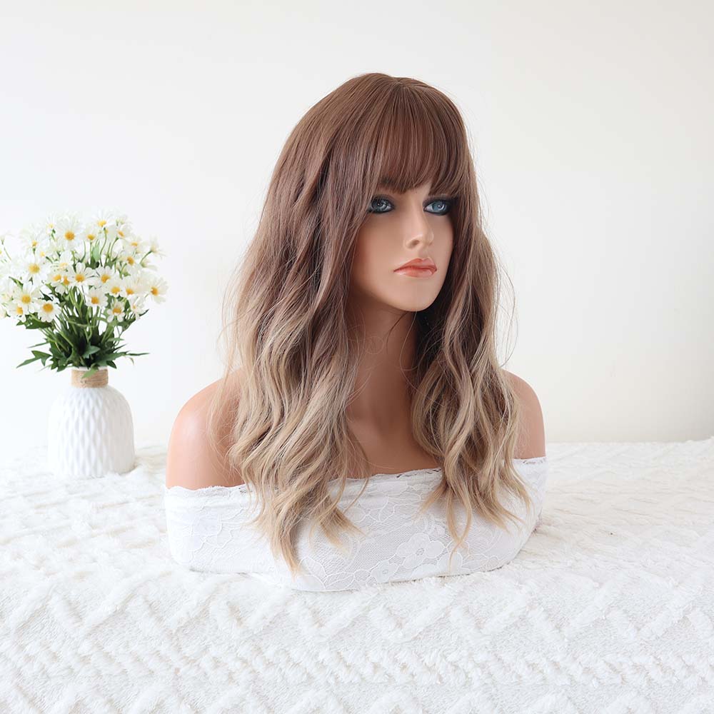 Blonde mixed Brown Long Wig with Bangs